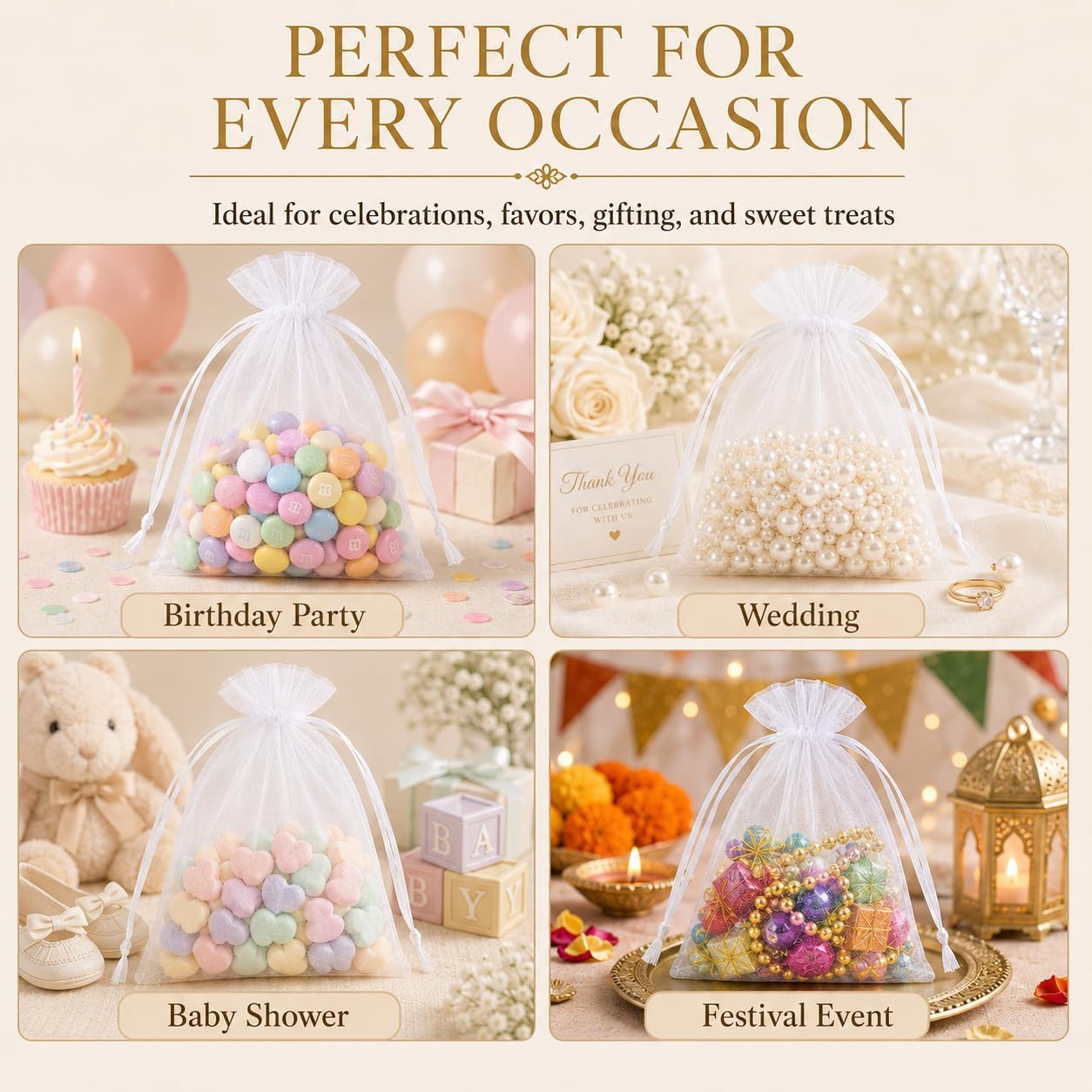 ANZNKU 50 Pack Organza Bags 5 x 7 in White Small Mesh Gift Bags Bulk Drawstring for Wedding Party Favors, Little Goodie Bag for Candy Jewelry Soap Makeup, Treat Sachet Pouch for Baby Shower Graduation - Image 9