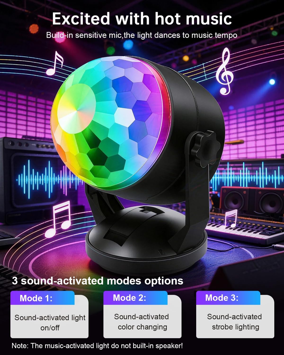 Luditek 2-Pack Portable Sound Activated Party Lights Indoor, Battery Powered/USB Dj Disco Ball Strobe Lights for Car Room, Adults Gifts, New Years Eve Party Supplies 2025 Christmas Decorations - Image 6