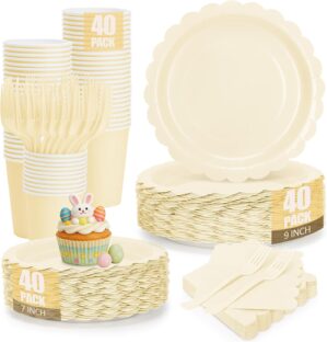 200Pcs Ivory Paper Plates and Napki...