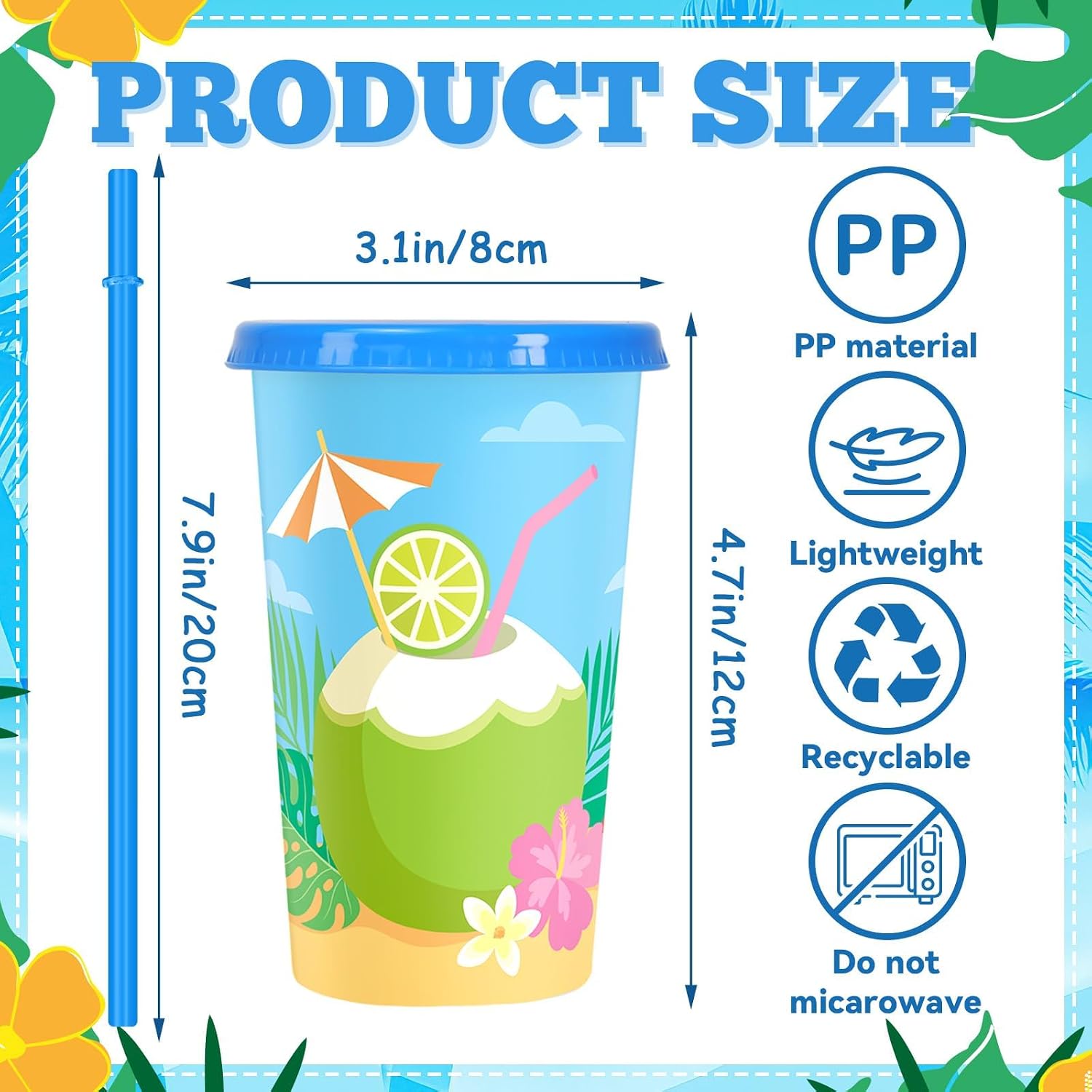 Jansun 12pcs Summer Party Color Changing Cups with Lids and Straws Beach Party 12Oz Reusable Plastic Cups Beach Ball Pool Party Favors Goodie Cups for Hawaiian Tropical Festival Supplies - Image 2