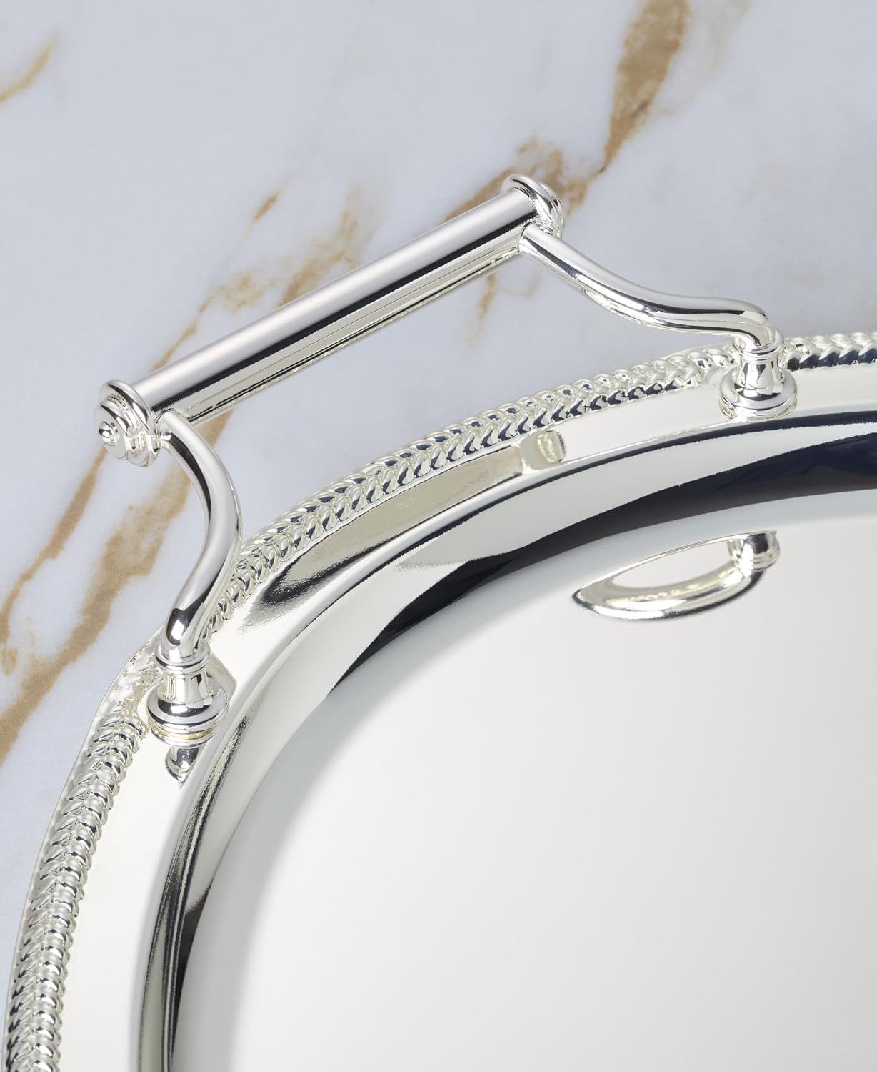 Reed and Barton Kitchen and Dining, Gallery Oval Silverplate Tray with Handles, Silverplated Material, Handwash, Serving Trays, Round Tray, Home & Kitchen Accessories (Silver, 1 Piece, 13x17 Inch) - Image 3
