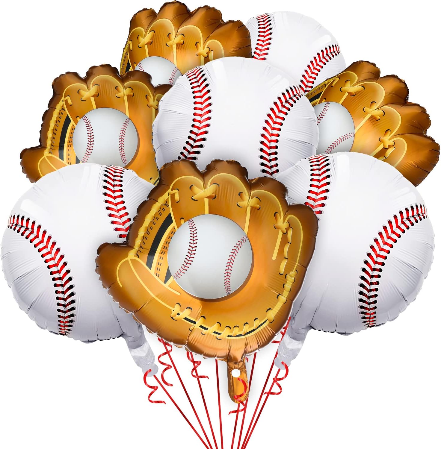 Skylety 8 Pcs Baseball Balloons Baseball Foil Glove Balloon Birthday Party Decorations 18'' Sports Themed Team Coach Stadium Photos Backdrop Senior Night Summer Party Decorations Supplies