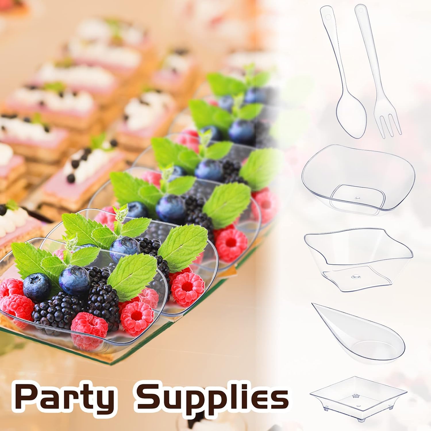 Tessco for you 200 Pcs Mini Appetizer Plates with Spoons Forks Disposable Mini Dessert Plates Plastic Appetizer Bowls Tiny Individual Serving Trays for Party (Classic Style,Clear) - Image 6