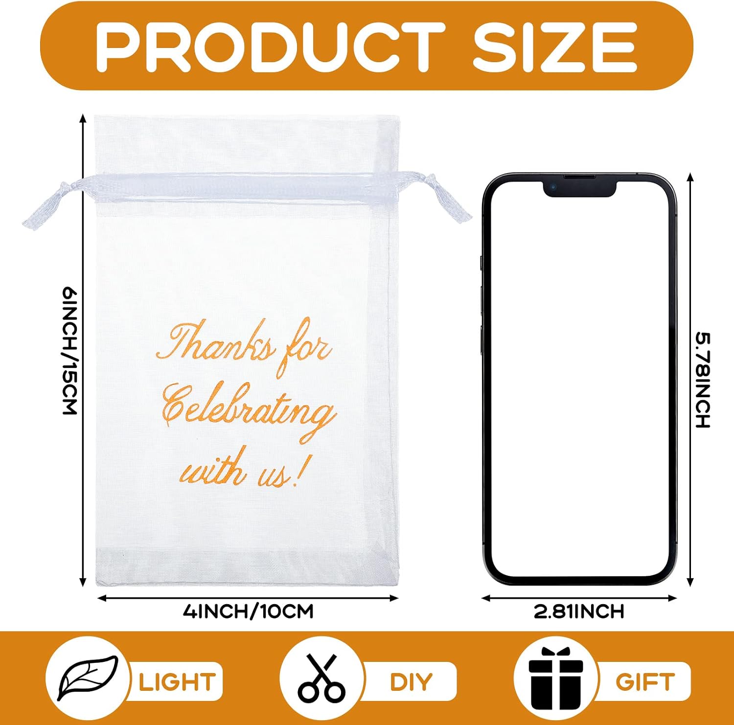 Riakrum 100 Pcs Sheer Organza Bags Wedding Favor Mesh Drawstring Bags Thank You Gift Bag for Guests Candy Candy Gift Bag for Wedding Favors, Bridal Shower, Anniversary, Birthday(4 x 6 Inch,White) - Image 2