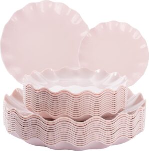 LIYH 24 Pcs Pink Plastic Plates Reu...