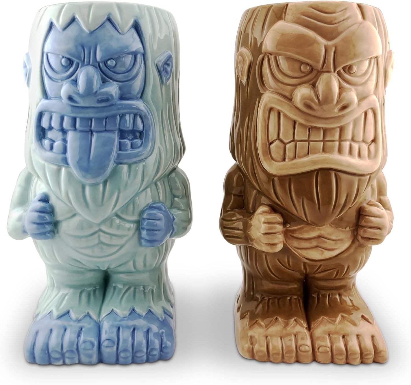 Tiki Mug Set Bigfoot and Yeti Ceramic Mugs, Set of 2 - Mythical Collectible Tiki Cups - Tumbler Coffee Mugs, Tropical Drinkware For Home Kitchen - Each Mug Holds 20 Ounces
