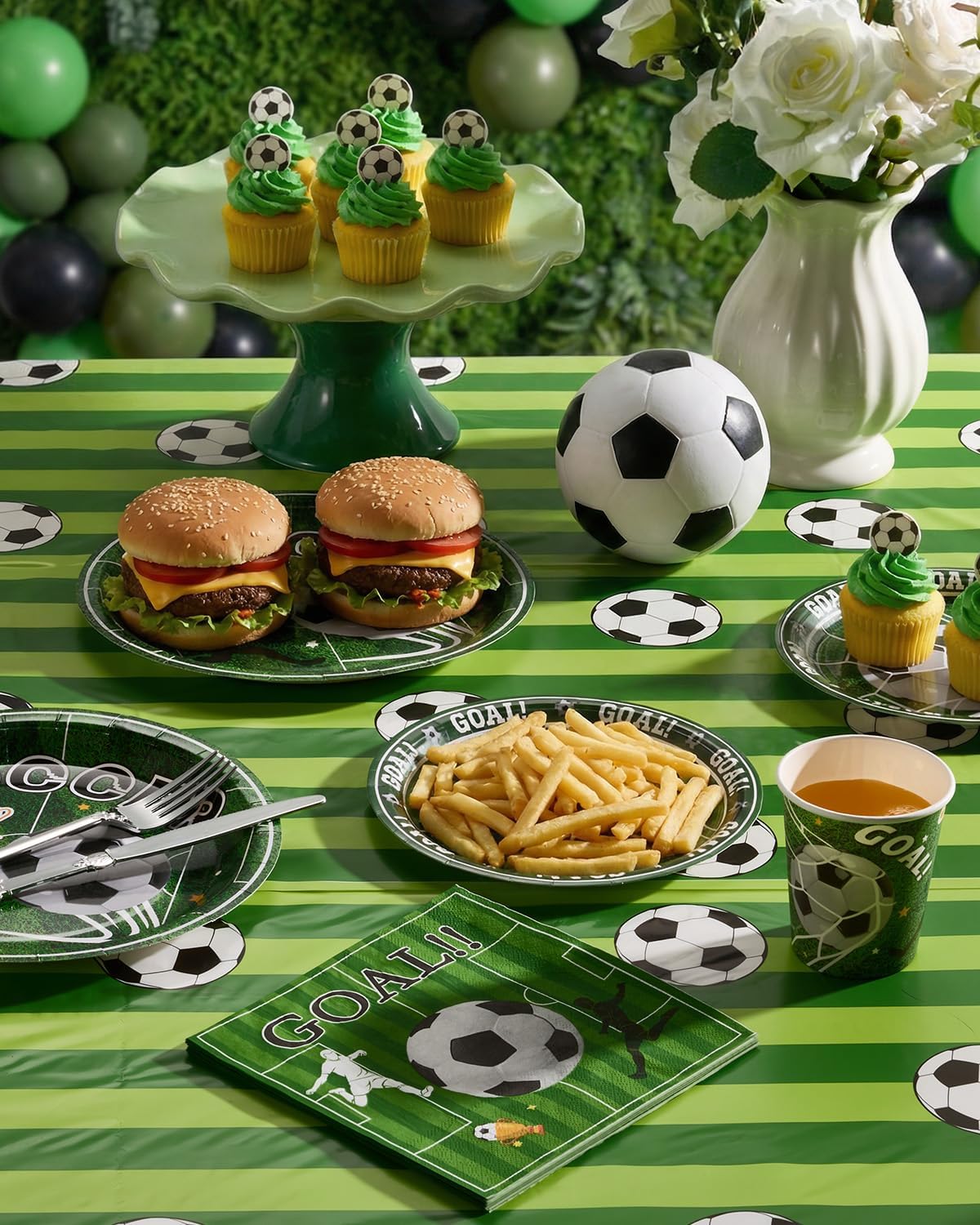 Goodluck World Cup Paper Plates for 30 Guests, Soccer Party Decorations Supplies, Disposable Tableware Sets Include Paper Plates and Napkins with Cups Tablecloth Banner, for Soccer Theme Party - Image 6