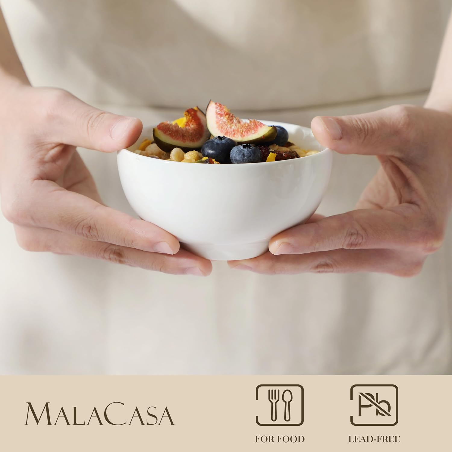 MALACASA Small White Bowls Set of 8, 10 Oz Ice Cream Bowls - Little Ceramic Bowls for Bouillon,Side Dishes, Dessert, Oatmeal, Fruit, Portion Control - Dishwasher & Microwave Safe. - Image 4