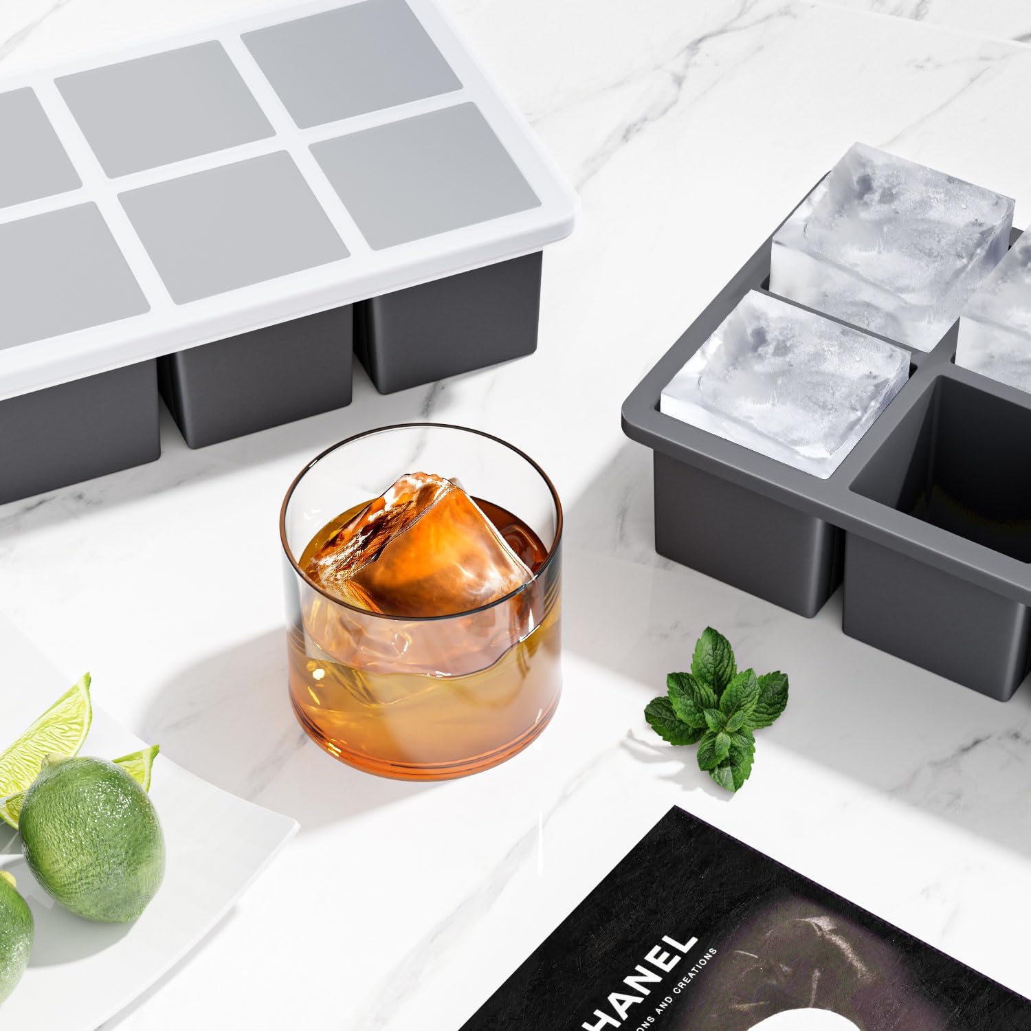 Large Ice Cube Tray for Whiskey: FDDBI Silicone Ice Cube Trays with Lid - 2Pack Big Square Old Fashioned Ice Cube Maker for Cocktail - 2inch Huge Cubed Ice Trays for Whisky - Image 6