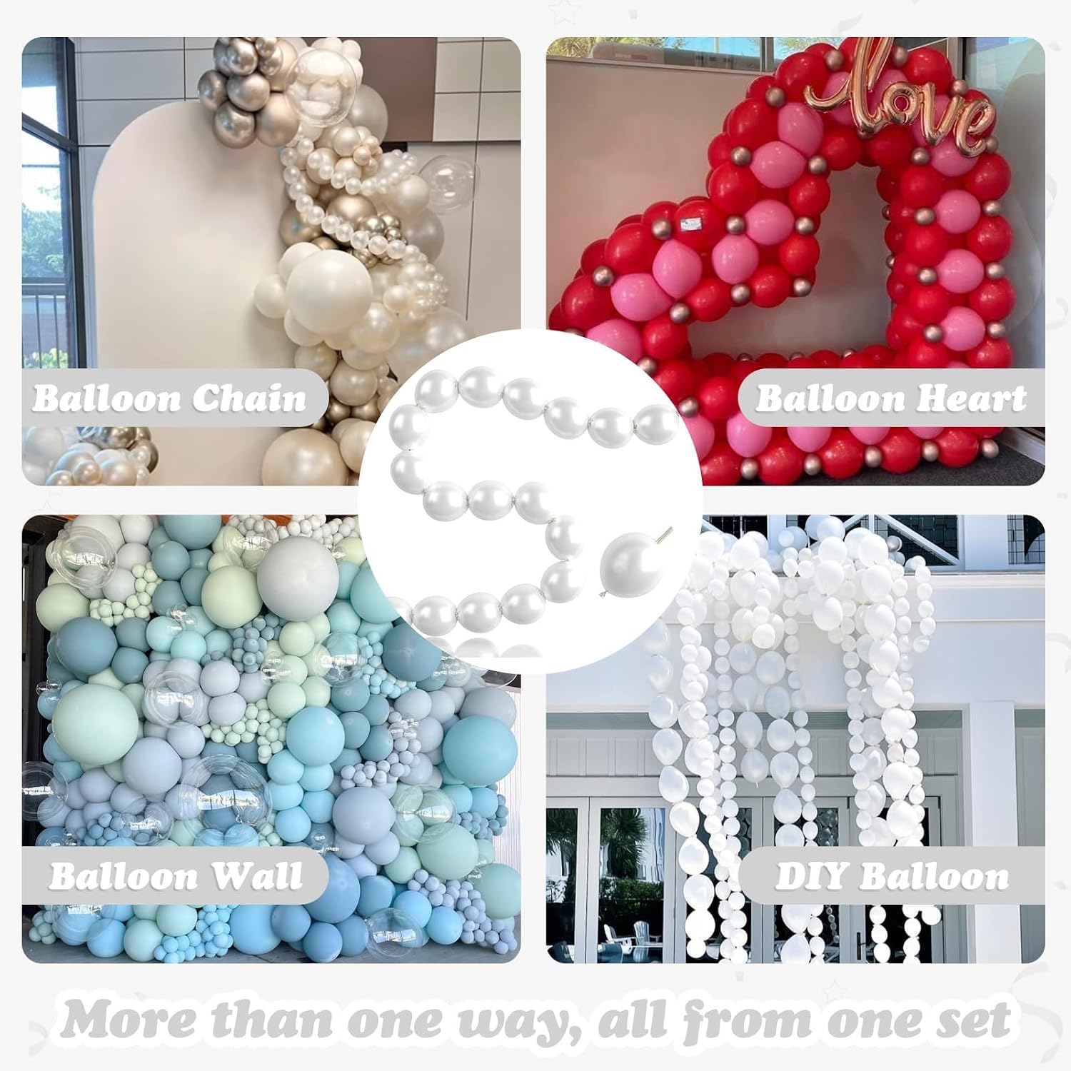 Pearl White Linking Balloons,100pcs 6 Inch Quick Link Long Balloons for Tying Balloon Arch,Tails Balloon Wall,for Wedding Anniversary Engagement Birthday Baby Shower Graduation Party Decorations - Image 4