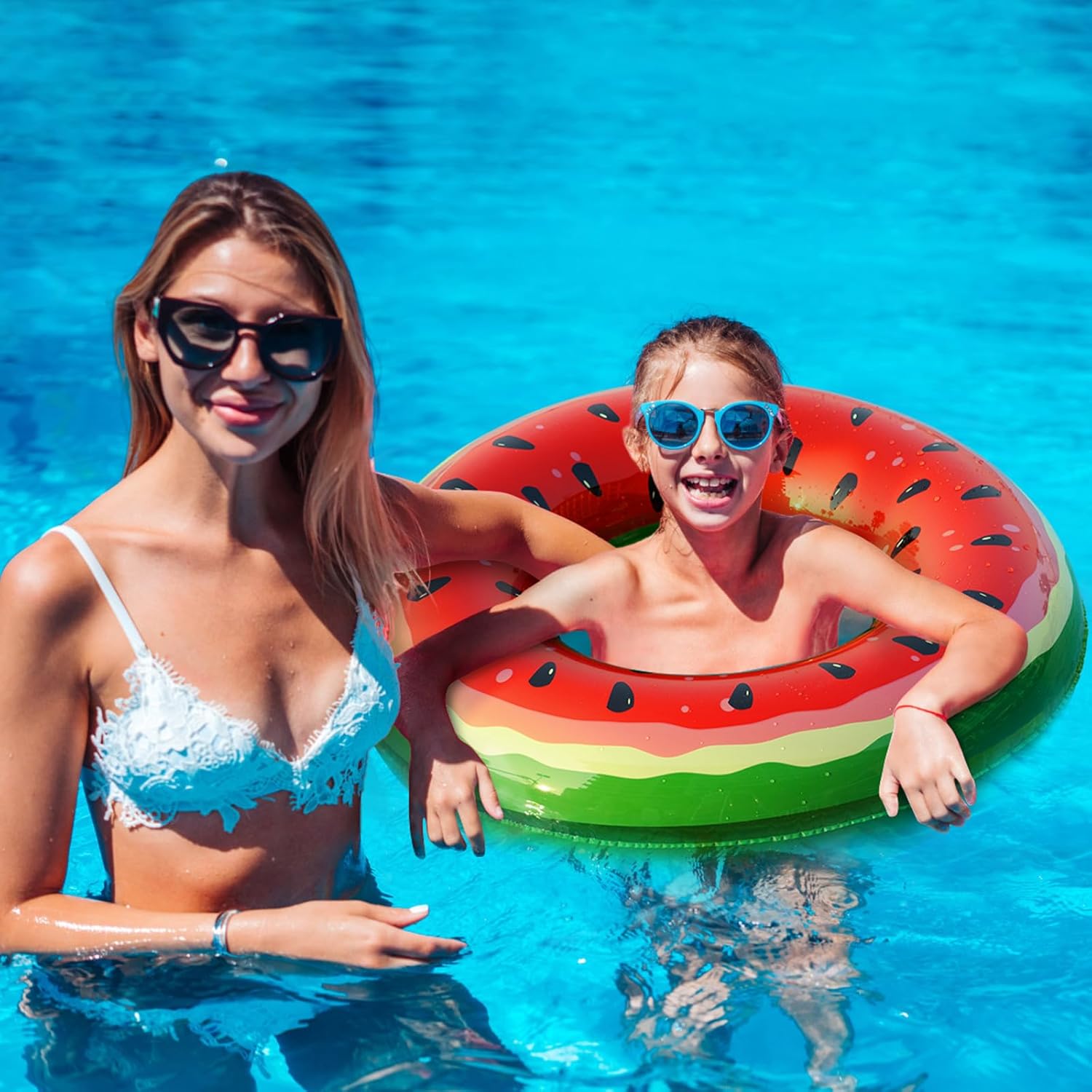 Jasonwell Inflatable Pool Floats Kids - 3Pcs Floaties Pool Tubes Swim Rings Fruit Water Float with a Beach Ball Watermelon Kiwi Orange Lake Pool Toys for Swimming Pool Party Decorations - Image 2