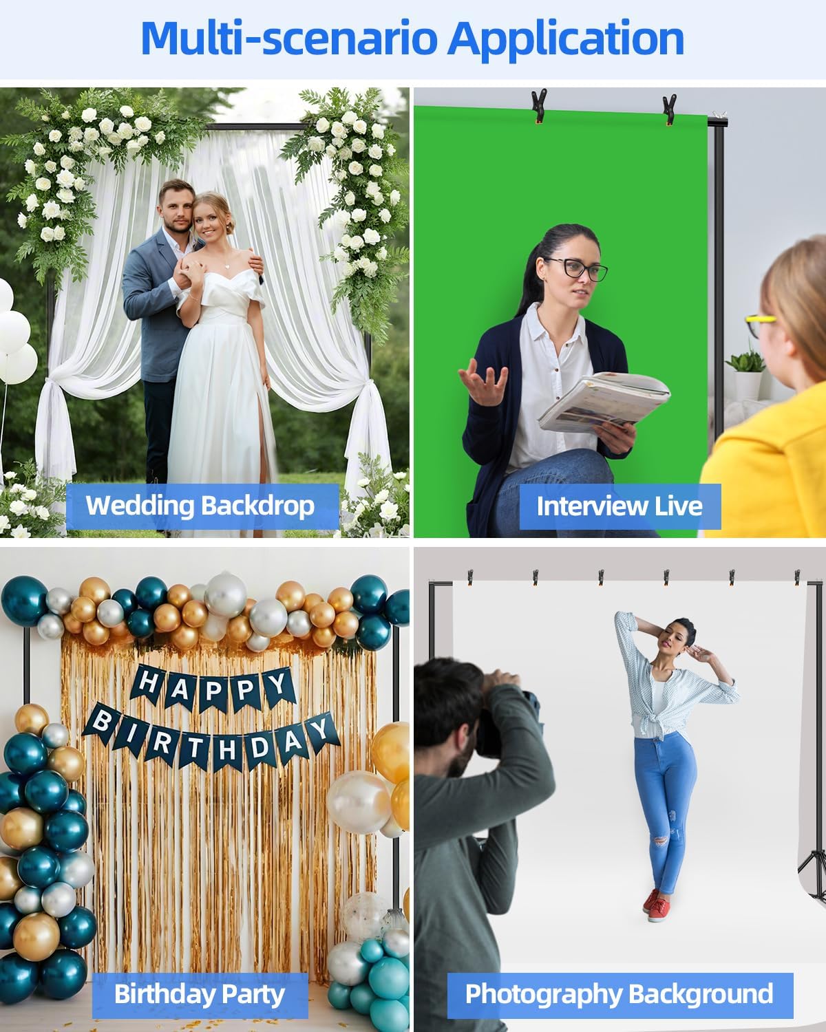 Hemmotop Backdrop Stand 10x8ft (WxH), Photography Background Stand for Parties, Adjustable Photo Backdrop Stands Kit for Wedding, Photo Booth, Party, Decoration, Balloon, Projector Screen - Image 4