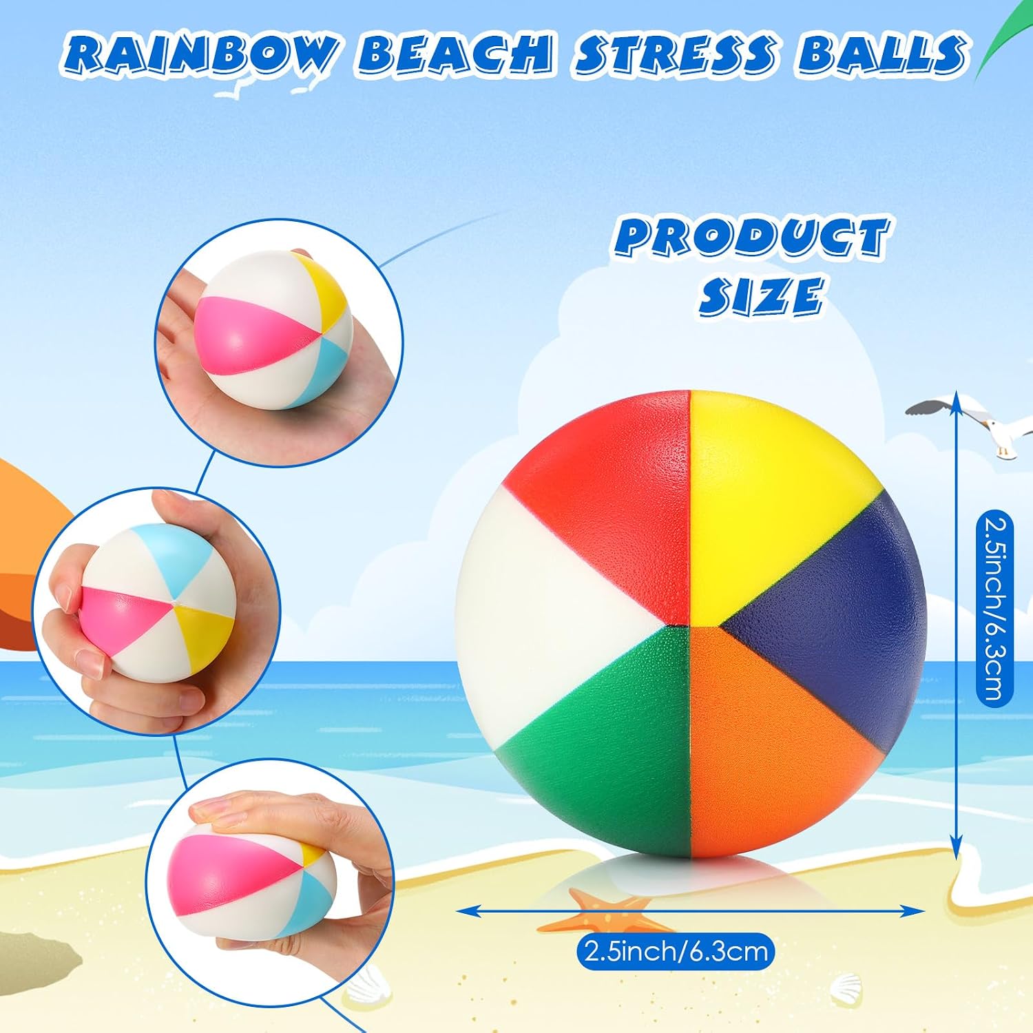 Jerify 24 Pcs Mini Beach Stress Balls 2.5 Inch Foam PU Relief Stress Ball Mini Rainbow Blow Up Beach Balls Toys for Girls Boys Birthday Beach Hawaiian Party Favors Summer Pool Games (Mix Color) - Image 3