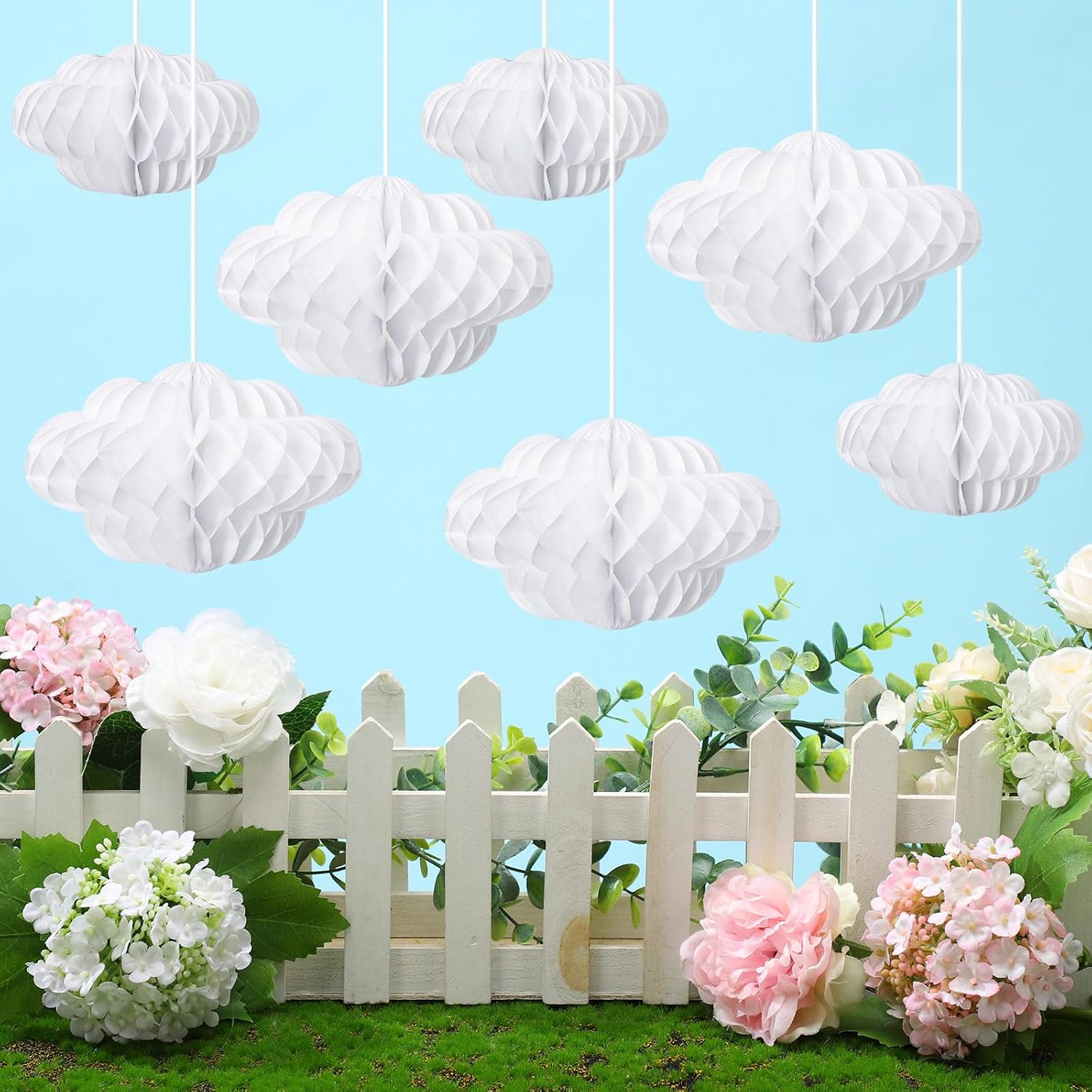 Affrolling 20 Pcs 3D Cloud Decorations Hanging Honeycomb Decor Artificial Cloud Ornaments for Ceiling Art Wedding Birthday Nursery Room Baby Shower Party Decorations (Medium,Classical Style) - Image 6