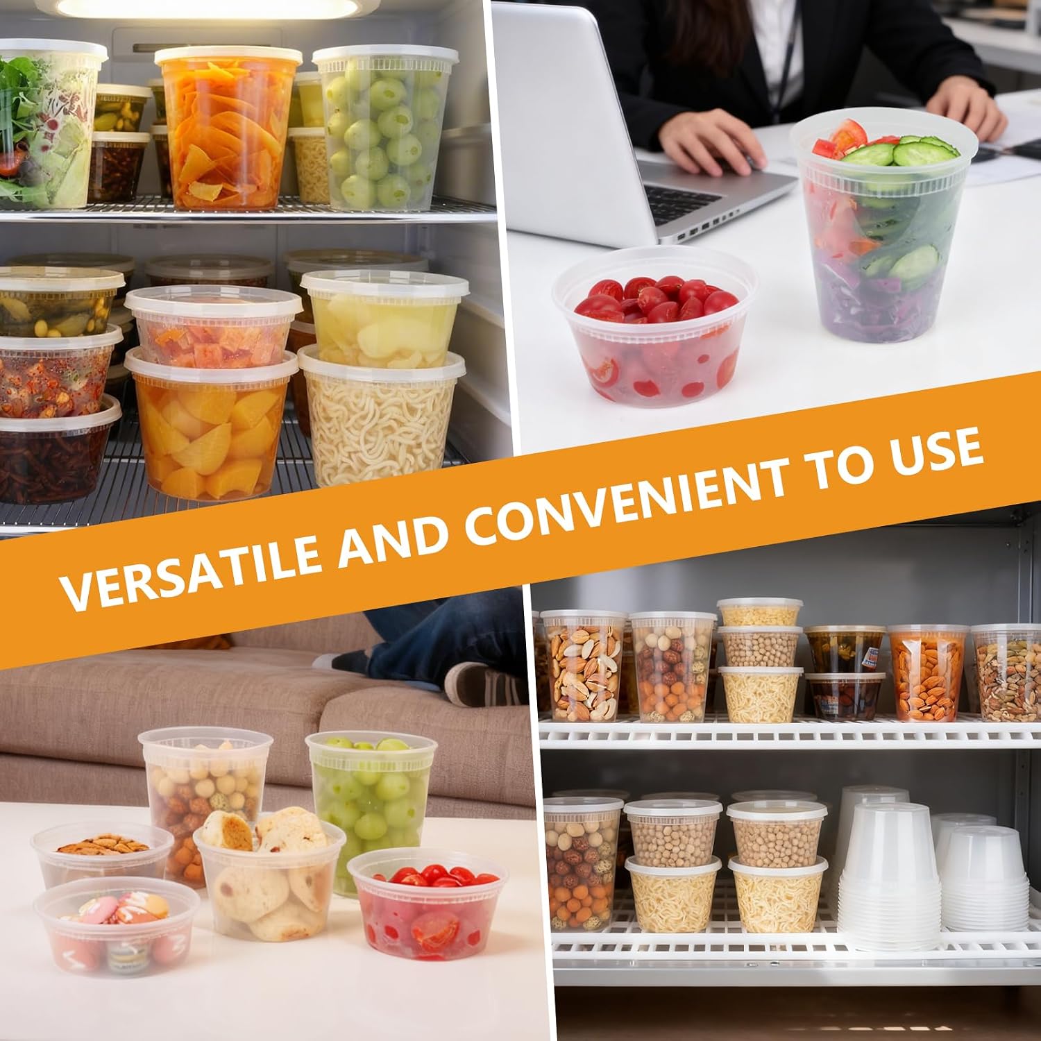 NESCCI 72 Sets (144-Piece) Deli Containers with Lids, 32/16/8 oz X 24 Set Each, Leak-Proof & BPA Free Airtight Takeout Plastic Food Storage Containers for Soup, Meal Prep,Microwave/Freezer Safe - Image 7