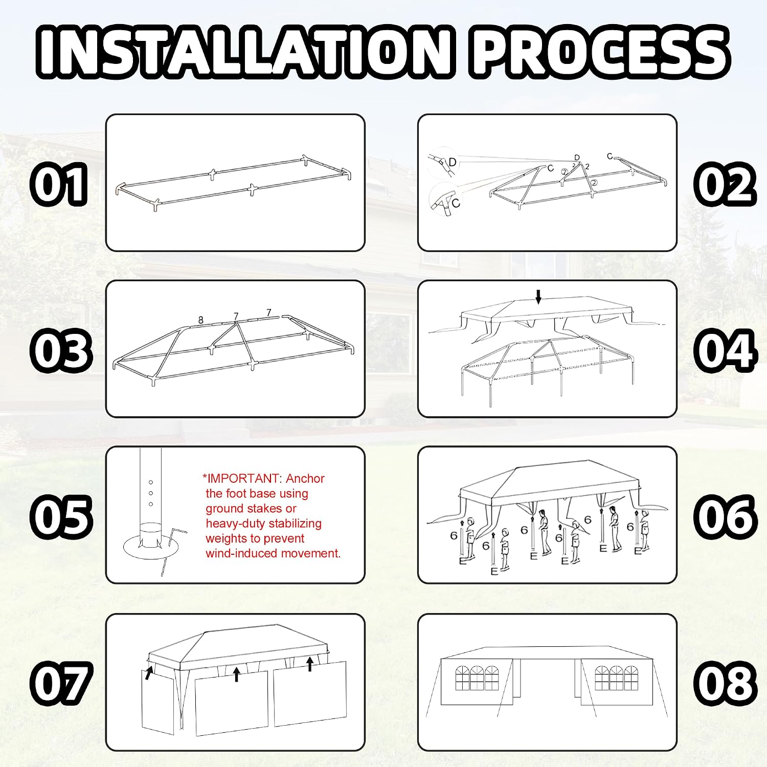 Outdoor 10' x 30' White Party Canopy Tent with 8 Removable Sidewalls, Party Shade Shelter Feet Tent with Transparent Windows for Backyard,BBQ, Weddings, Gatherings, Events (White, 3 * 9) - Image 7
