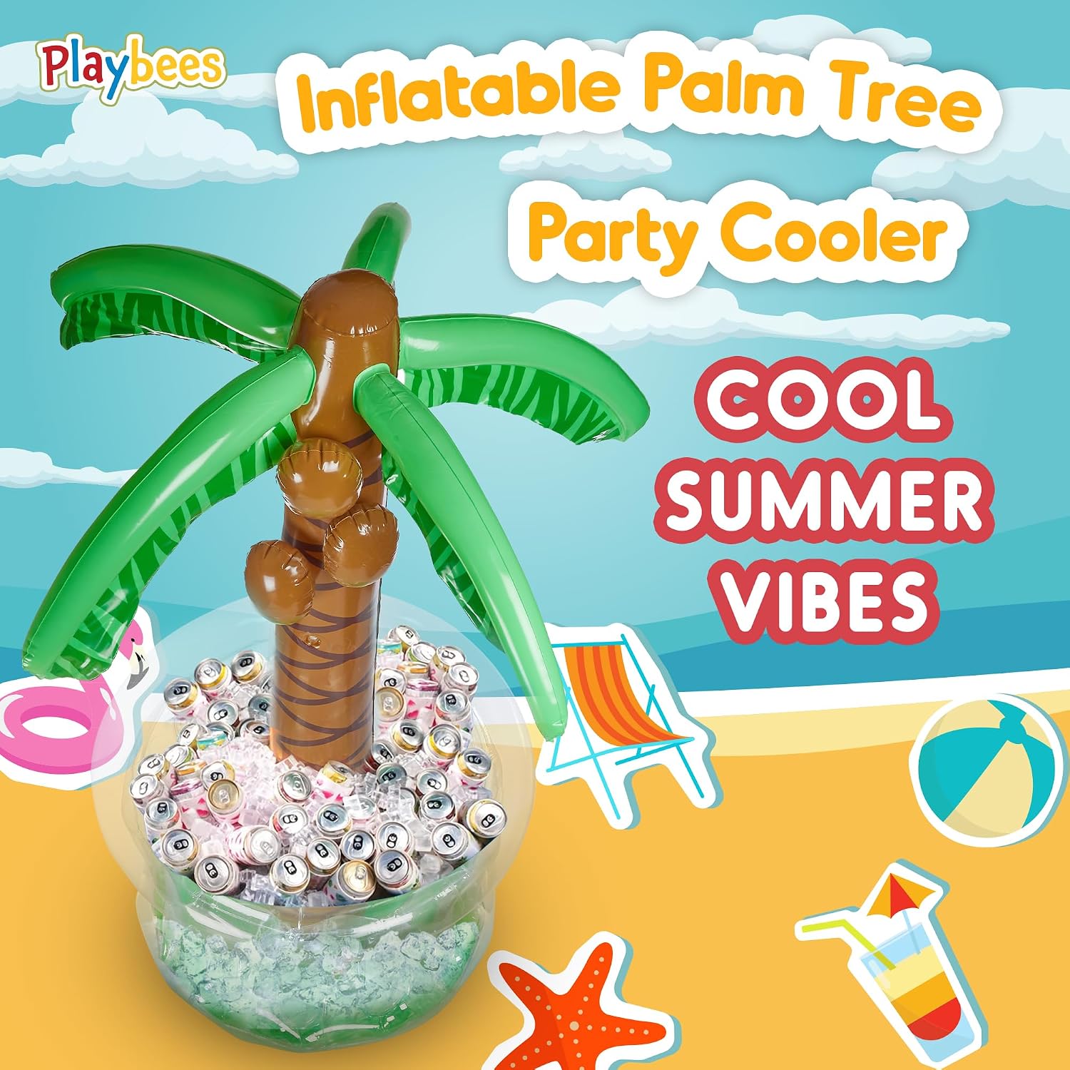 Playbees Inflatable Palm Tree Cooler - Blow Up Palm Tree Party Cooler, Luau Hawaiian Tropical Beach Theme, Summer Swimming Pool Party Decorations - Outdoor Party Supplies - Kids Adults Birthday - Image 2