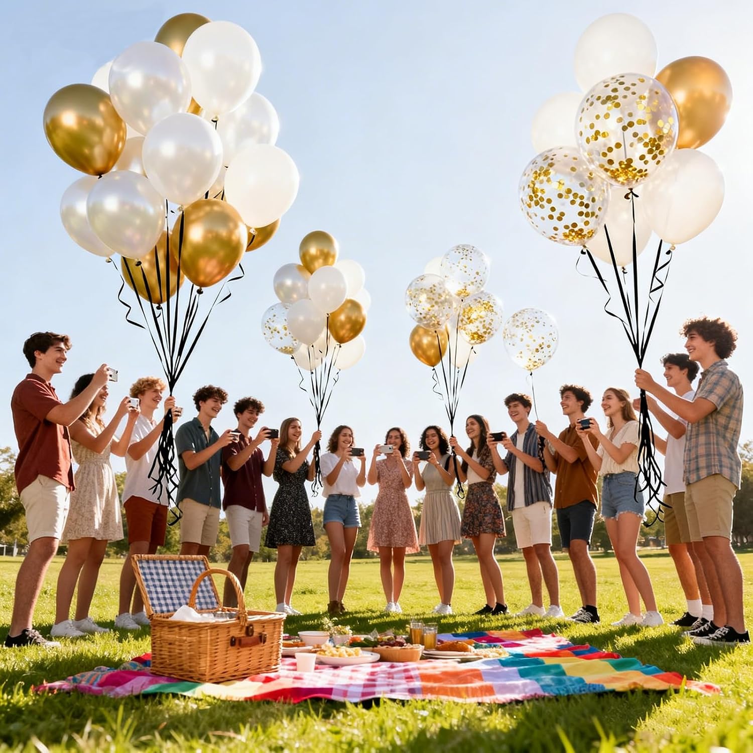 60Pcs 12 Inch White Gold Latex Balloons Kit - Pearl White, White, Metallic Gold Confetti Party Balloons with Ribbon for Wedding Shower, Anniversary, Baby Shower Decorations. - Image 4