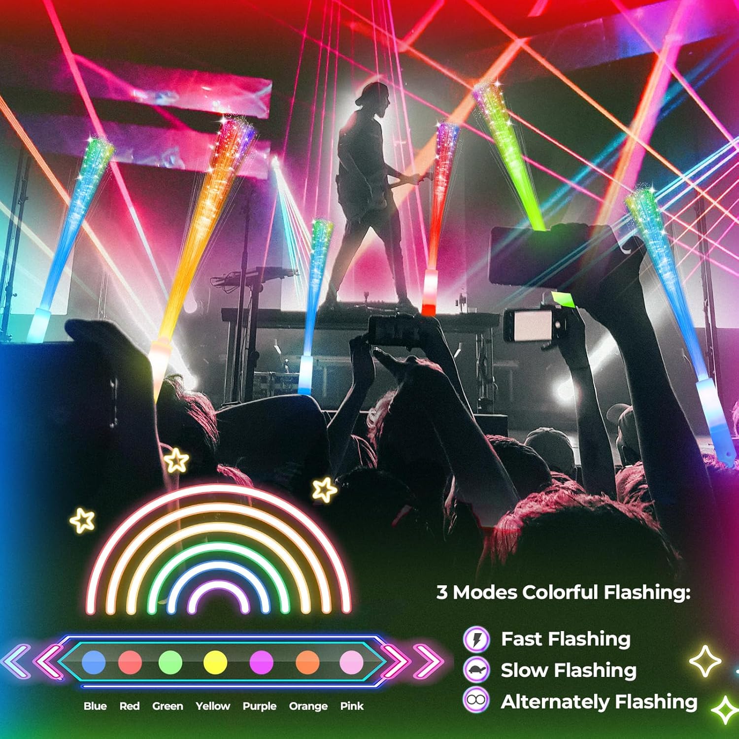 SHQDD 28 PCS Glow Fiber Wands Sticks, LED Light Wands, Glow in The Dark Party Supplies, Fiber Optic Wands, LED Flashing Sticks, Fiber Optic Light Wand Stick for July 4th Party, Wedding, Halloween - Image 6