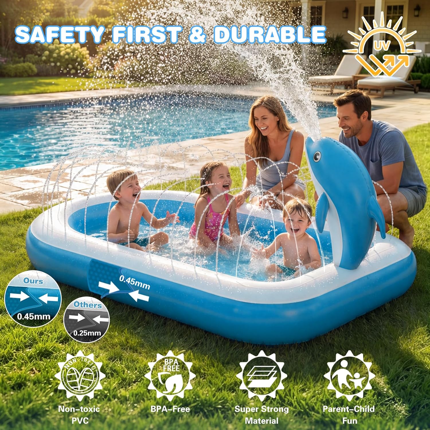 Splash Pads for Toddlers 1-3, Dolphin Toy Sprinkler for Kids, Outdoor Play Mat for Babies, 68" Backyard Inflatable Kiddie Pool, Splash Pad for Kids Ages 4-8, Birthday Gifts for 1 Year Old Boy Girl - Image 2
