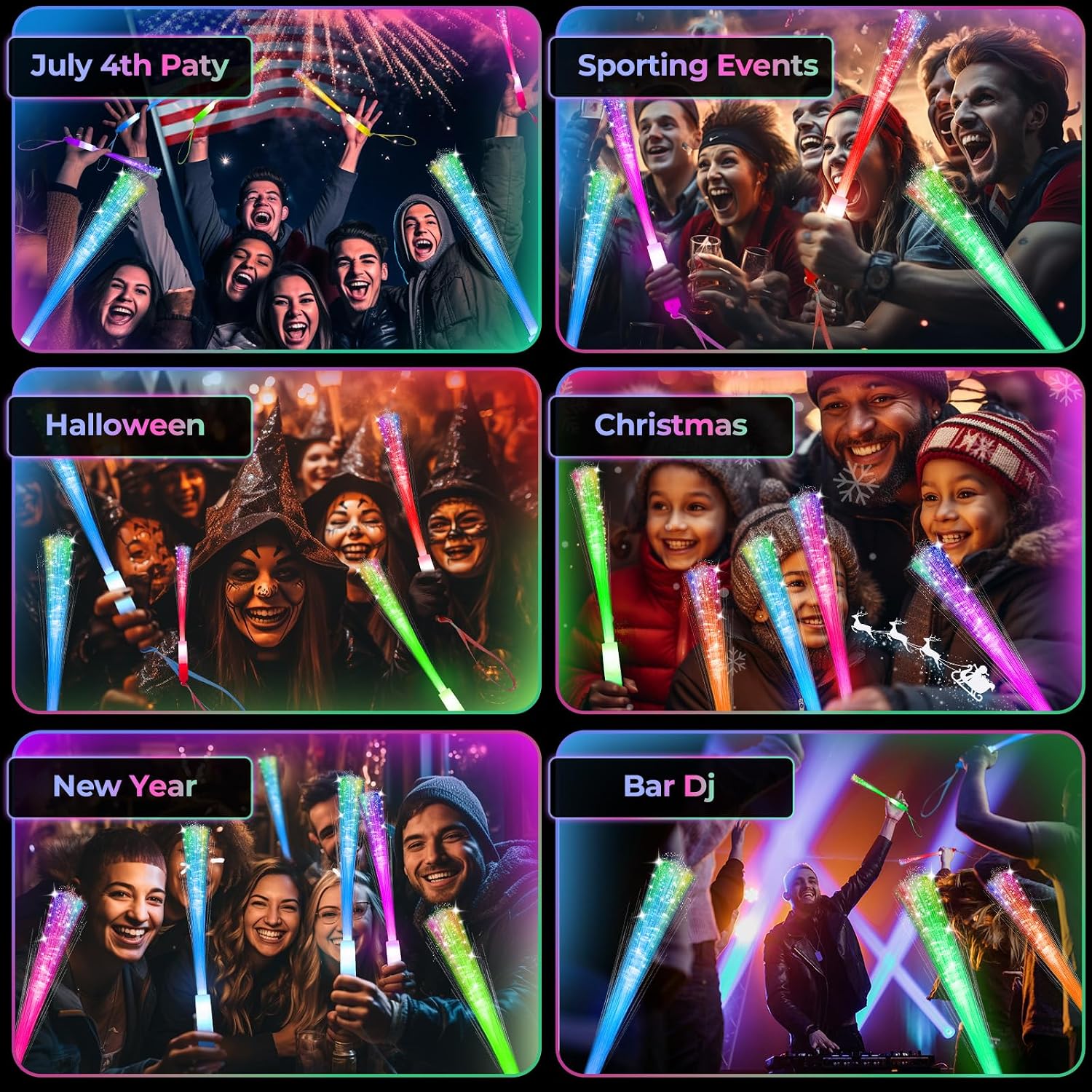 SHQDD 28 PCS Glow Fiber Wands Sticks, LED Light Wands, Glow in The Dark Party Supplies, Fiber Optic Wands, LED Flashing Sticks, Fiber Optic Light Wand Stick for July 4th Party, Wedding, Halloween - Image 5