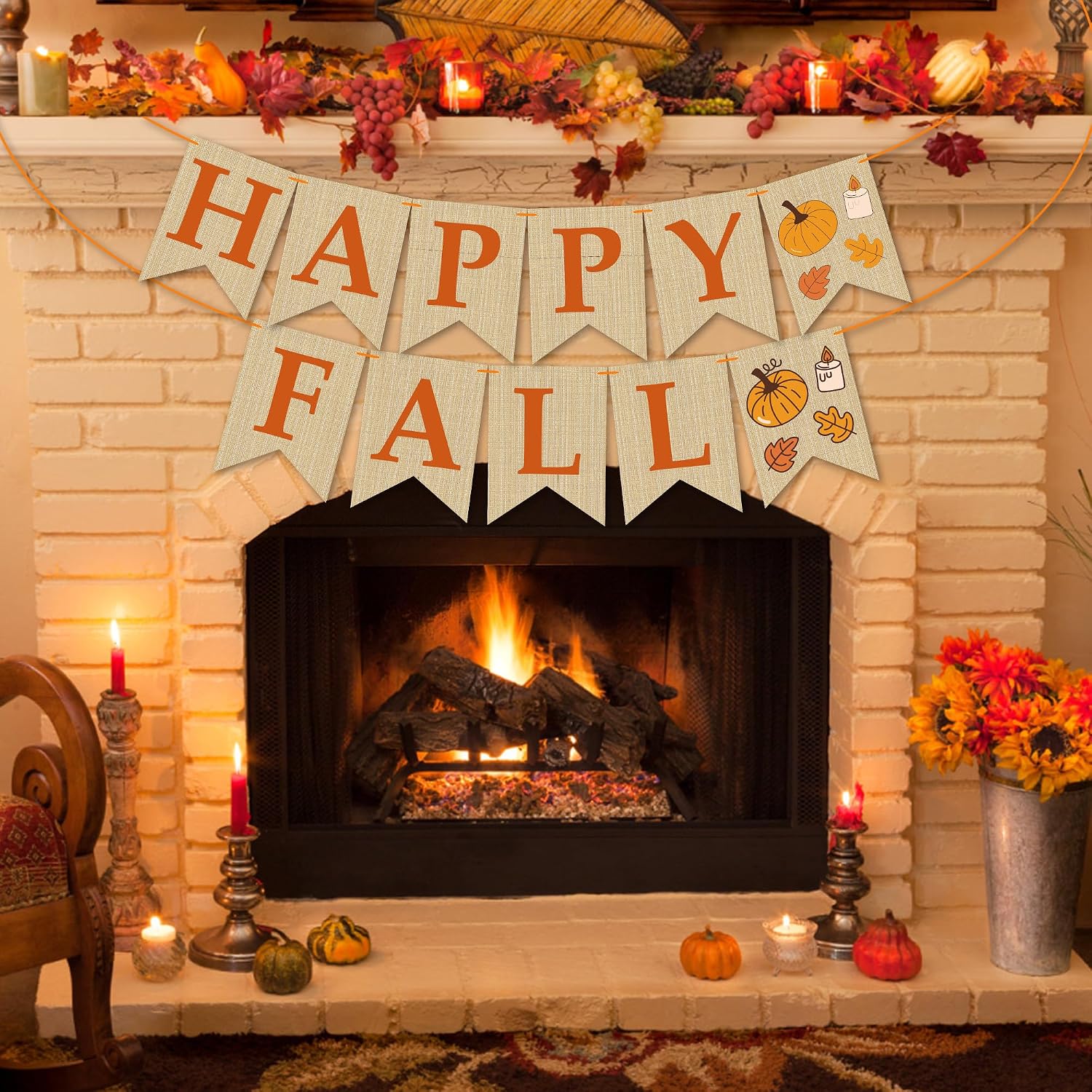 OHOME Fall Decorations for Home - Happy Autumn Pumpkin Banner for Indoor Outdoor | Maple Leaves Garland Backdrop for Outside - Hanging Party Favors Supplies for Birthday | Fall Decor - Image 7