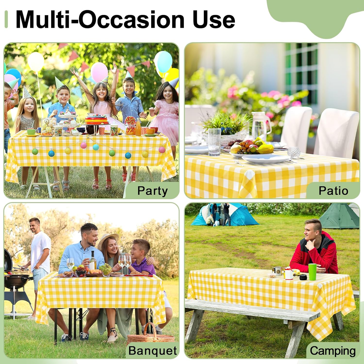 misaya 4 Packs Buffalo Disposable Table Cloth, 54 x 108 Inch Waterproof Plastic Tablecloth, Rectangle Yellow and White Checkered Table Covers for Picnic, Birthday, Party, Back to School - Image 7