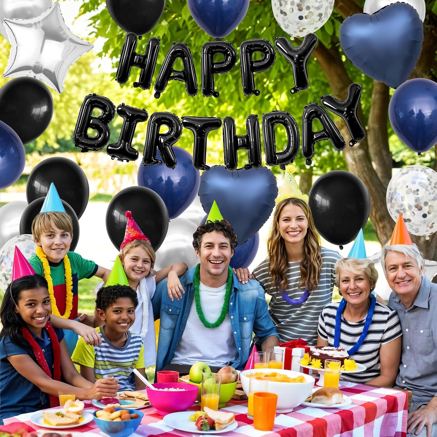 Navy Blue and Black Birthday Decorations for Men,Blue Black White Balloons Happy Birthdays Balloon Banner Silver Confetti Balloons for Men Boy Girls Women Adults Birthday Party Decorations - Image 6