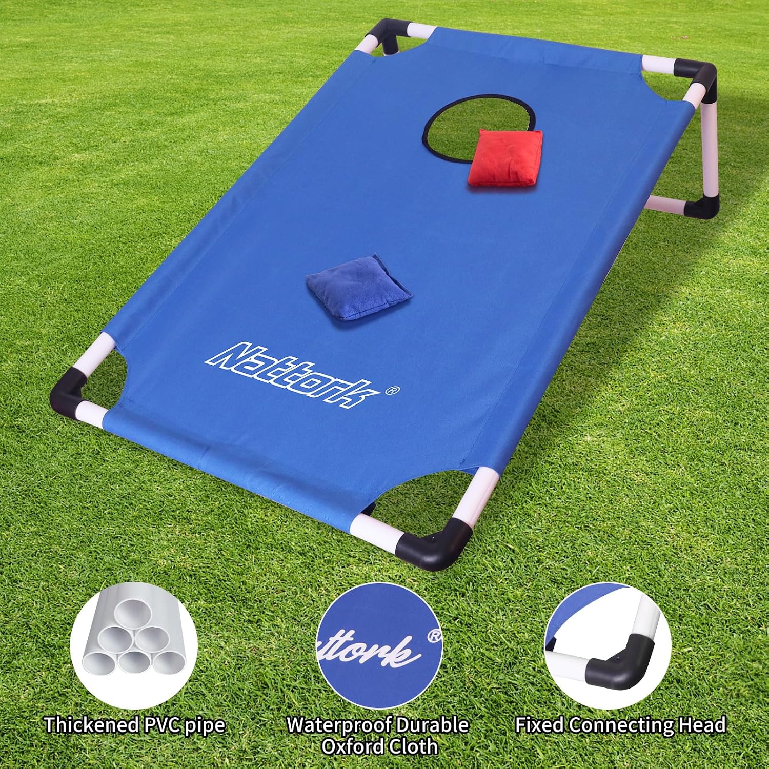 Portable Cornhole Set PVC Framed Corn Holes Outdoor Game Set with 2 Cornhole Boards, 8 Cornhole Bean Bags and Carrying Case, Camping Games Indoor Outdoor for Adults, Travel Camping Accessory - Image 2