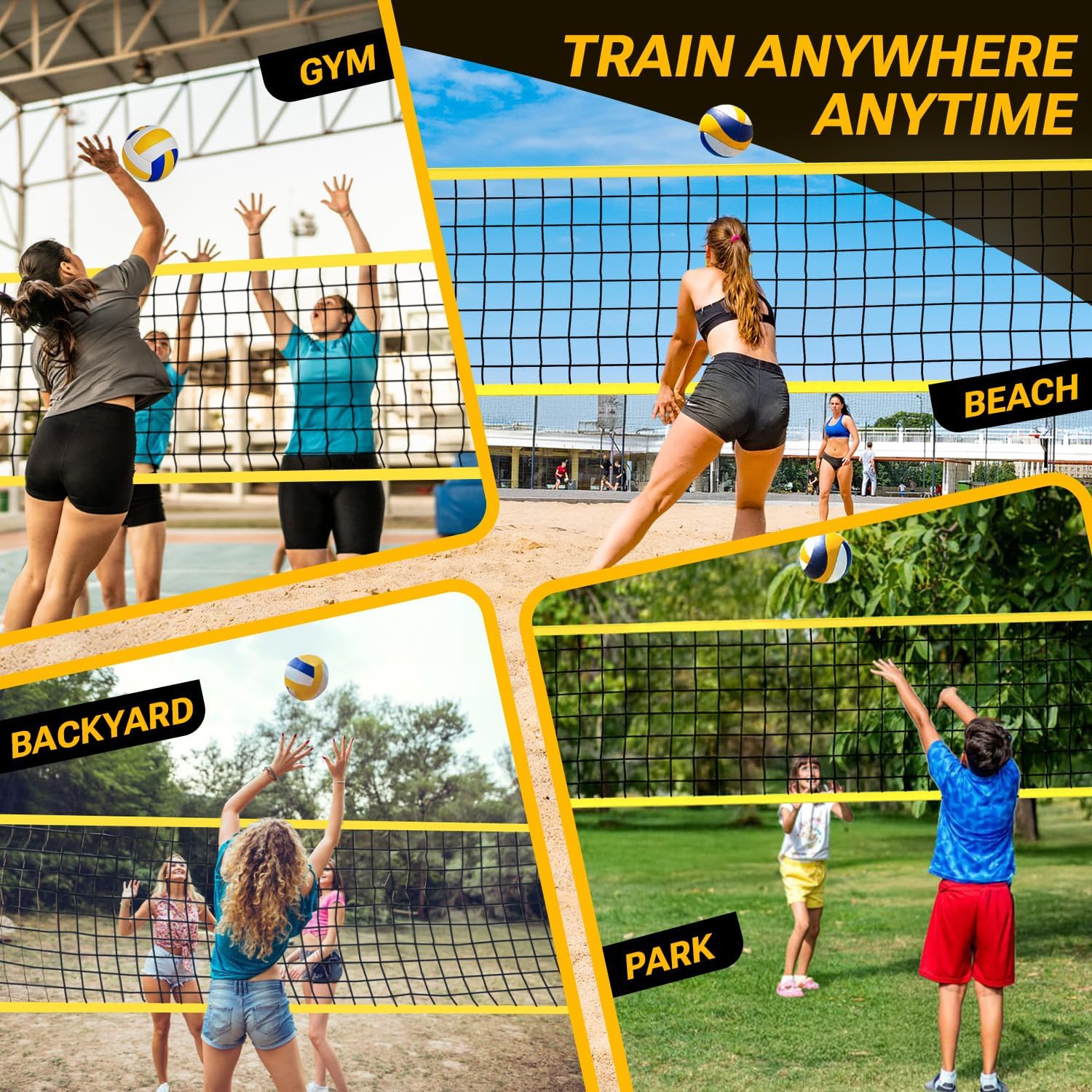 Dimples Excel 12x8 FT Professional Portable Volleyball Net Set with 4 Adjustable Height Levels (5.05–8 FT), Includes Volleyball, Pump, Carry Bag and Sandbags for Indoor/Outdoor Training - Image 8