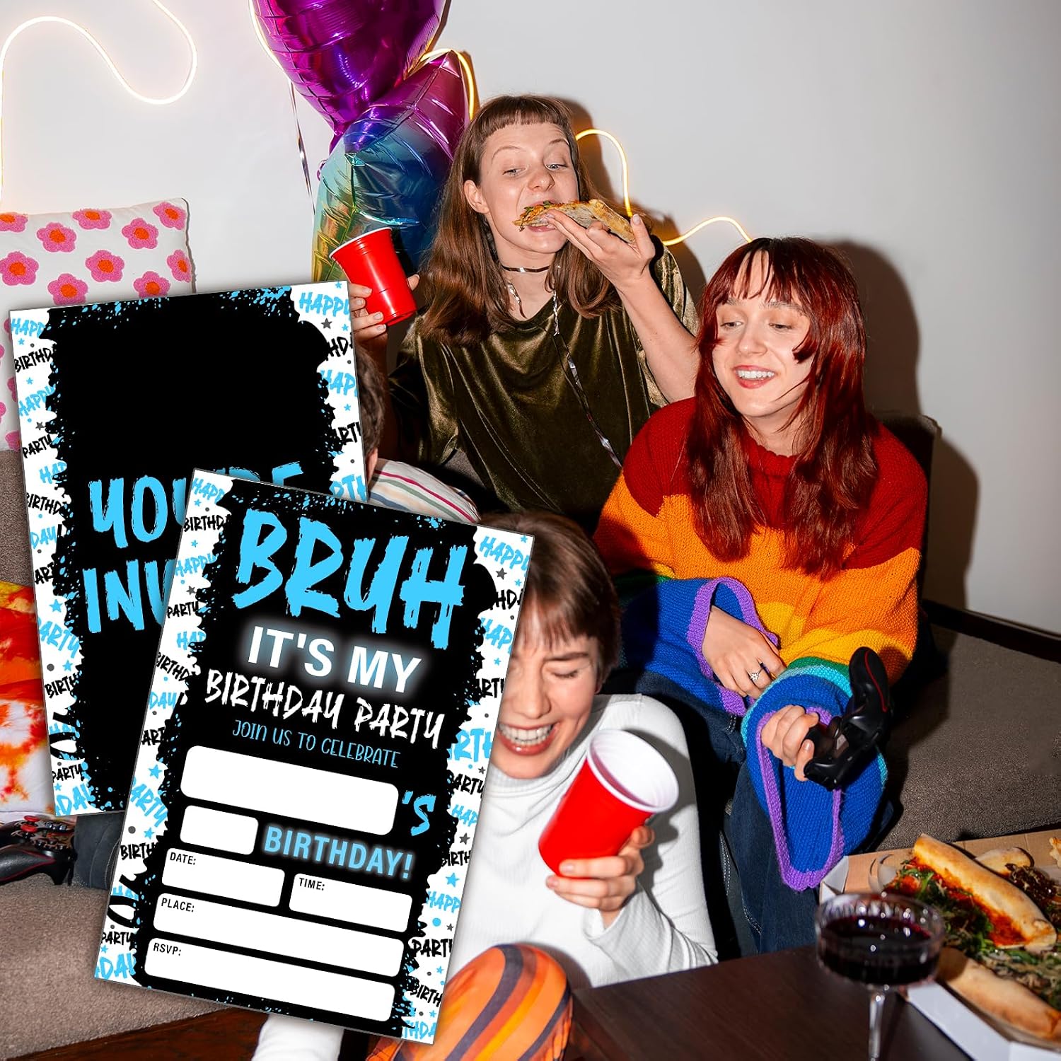Bruh It's My Birthday Party Invitations, 20Pcs Blue Fill In Invitation Cards with Envelopes, Double Sided You're Invited Cards for Boys Teen Kids Birthday Supplies (4x6 inch) - Image 5
