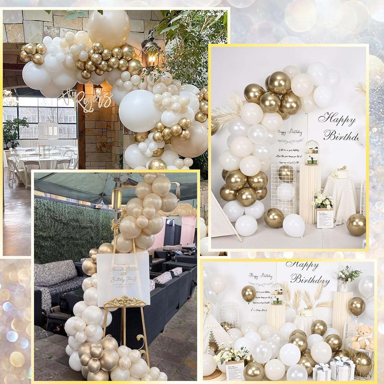 White and Gold Balloons, 12 Inch White Sand Gold Metallic Latex Balloons, Beige Gold Party Balloons for Boho Birthday Baby Shower Engagement Wedding Anniversary Party Decorations - Image 6