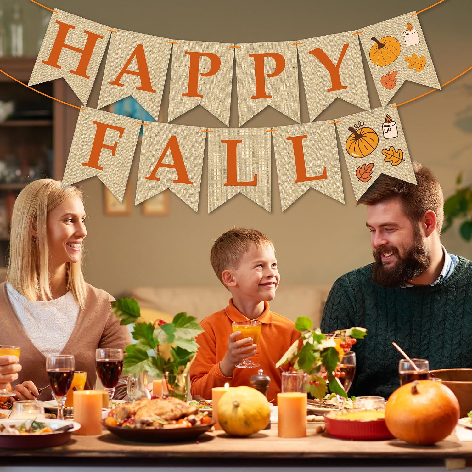 OHOME Fall Decorations for Home - Happy Autumn Pumpkin Banner for Indoor Outdoor | Maple Leaves Garland Backdrop for Outside - Hanging Party Favors Supplies for Birthday | Fall Decor - Image 4