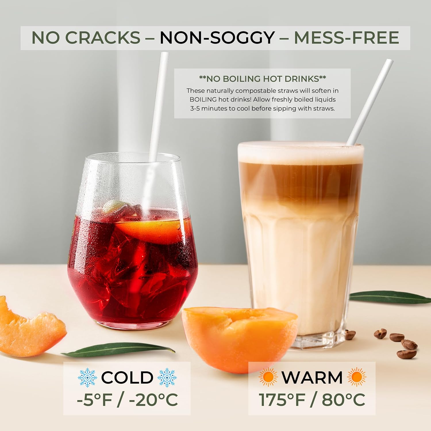 EcoPreps Biodegradable Bamboo Fiber Straws | 300 Count, 100% Compostable, Plastic-Free, Eco-Friendly Drinking Straw | 7.8'' Plant Fiber Disposable Straws, White Straw | Durable for Warm & Cold Drinks - Image 3