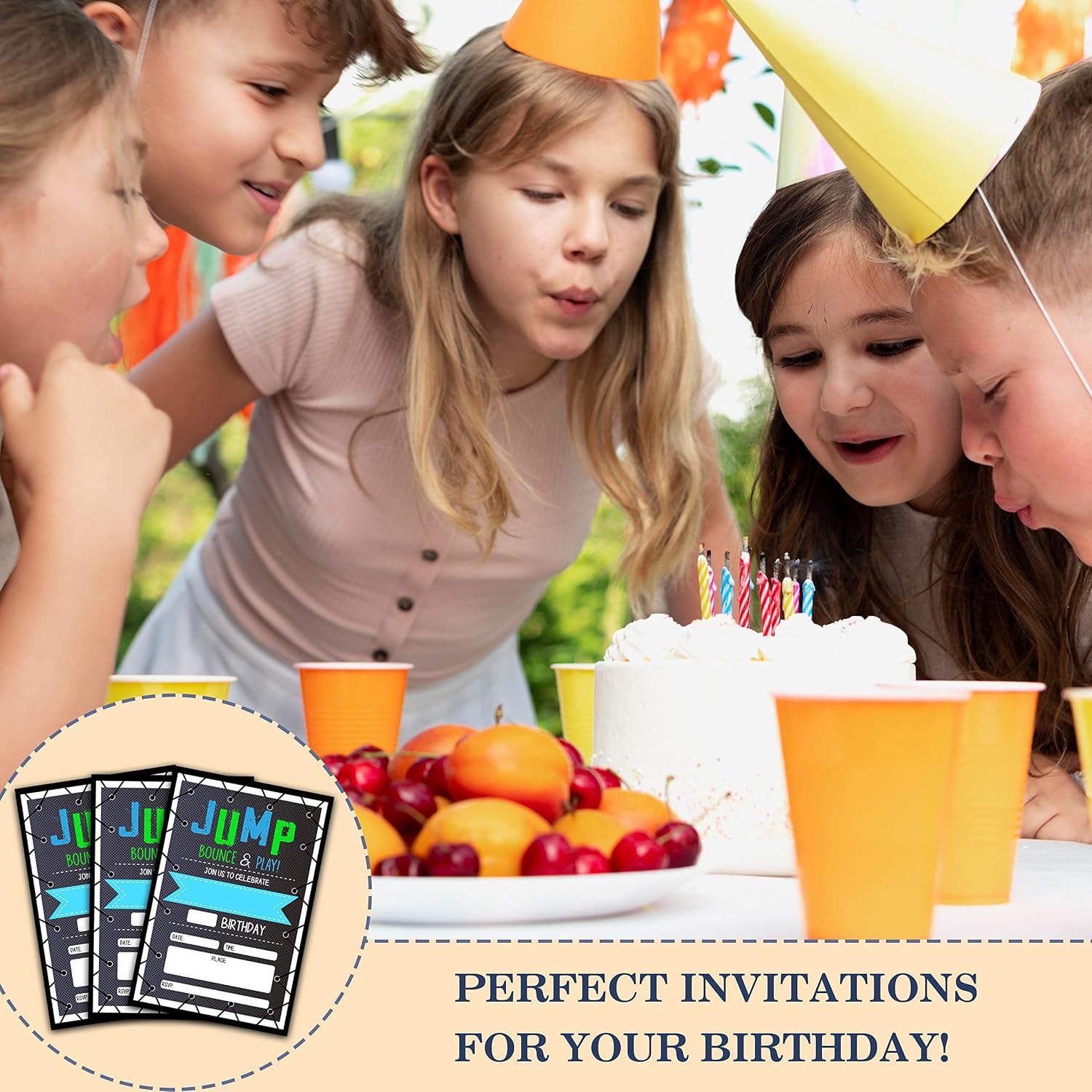 CLIRBE Trampoline Jump Birthday Party Invitations, Bounce House Birthday Invitations For Boys Girls, Kids Birthday Invites, Theme Birthday Party Decorations, 20 Invitations with 20 Envelopes - B02 - Image 3
