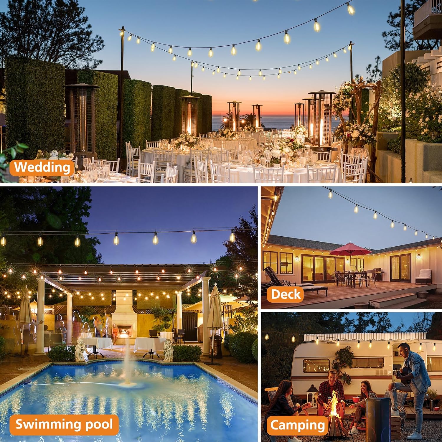 Brightever Dimmable Outdoor String Lights with Remote, 3 Colors in 1 LED Patio Light for Outside with 25+1 ST38 Edison Bulbs, 50FT 3 Modes Gazebo Lighting Waterproof for Camping, 2700K/4000K/5000K - Image 7