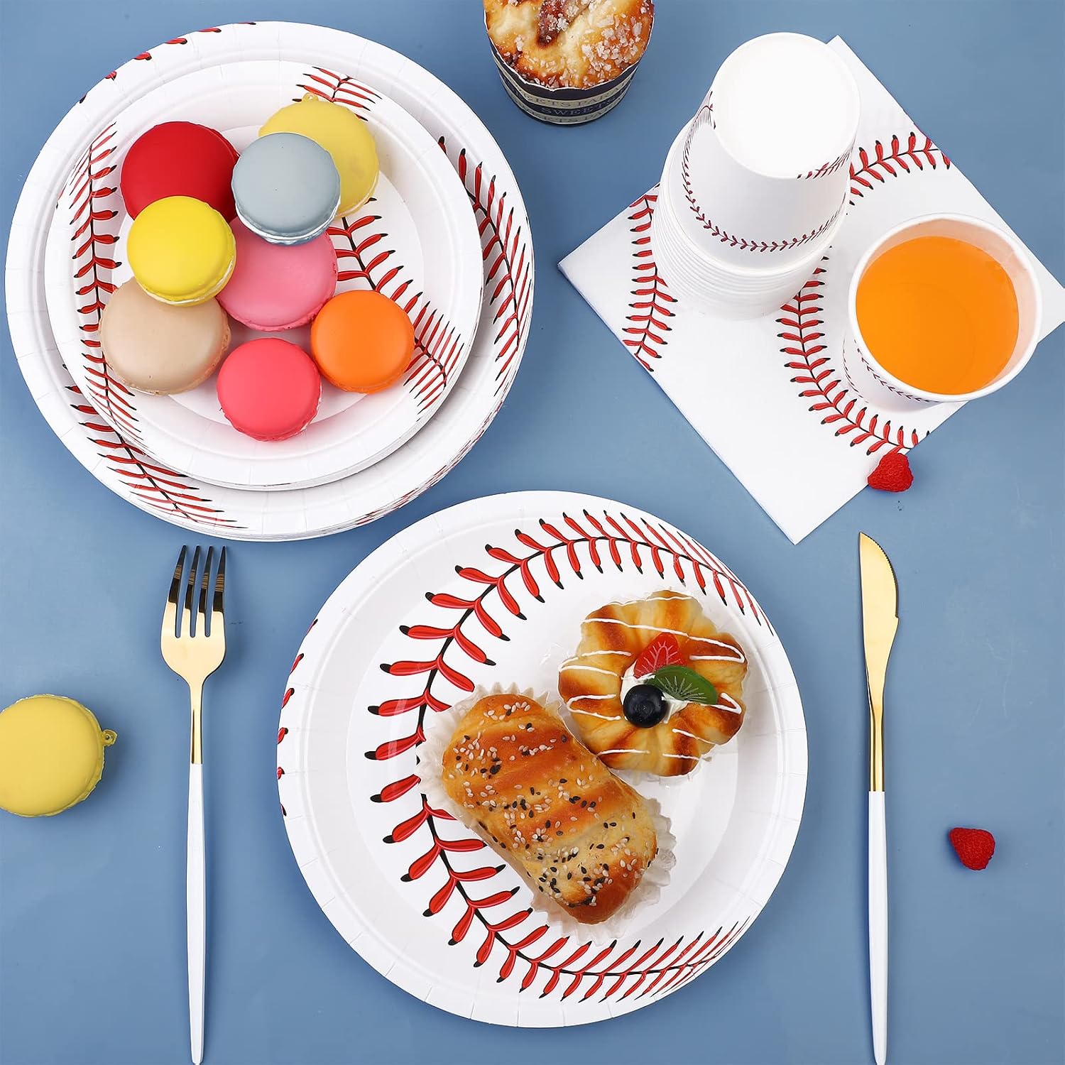 ADXCO 120 Pieces Baseball Party Supplies Tableware Set Disposable Paper Plates Napkins Cups 7 Inch 9 Inch Birthday Favors Decorations for Sport Themed Party Serves 24 - Image 4