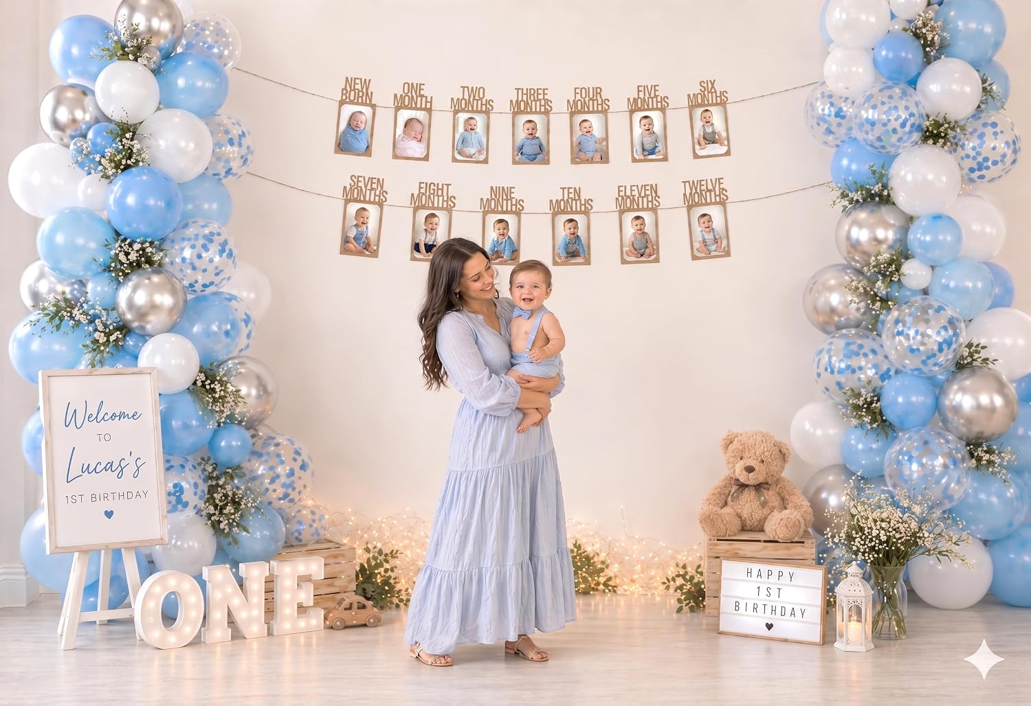 PartyHooman 1st Birthday Photo Banner for Baby from Newborn to 12 Months, First Birthday Decorations Boy or Girl Monthly Milestones Garland | 1 Year Old Photo Banner Pre-strung with Frame (Kraft) - Image 7