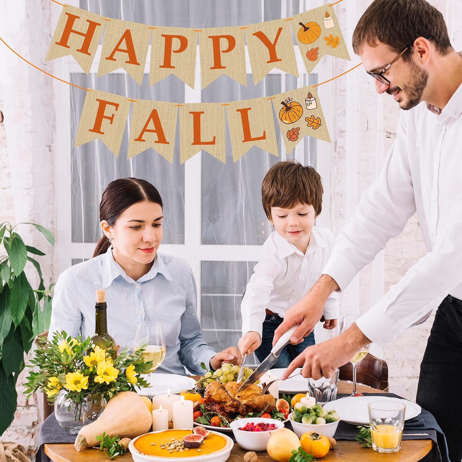 OHOME Fall Decorations for Home - Happy Autumn Pumpkin Banner for Indoor Outdoor | Maple Leaves Garland Backdrop for Outside - Hanging Party Favors Supplies for Birthday | Fall Decor - Image 6