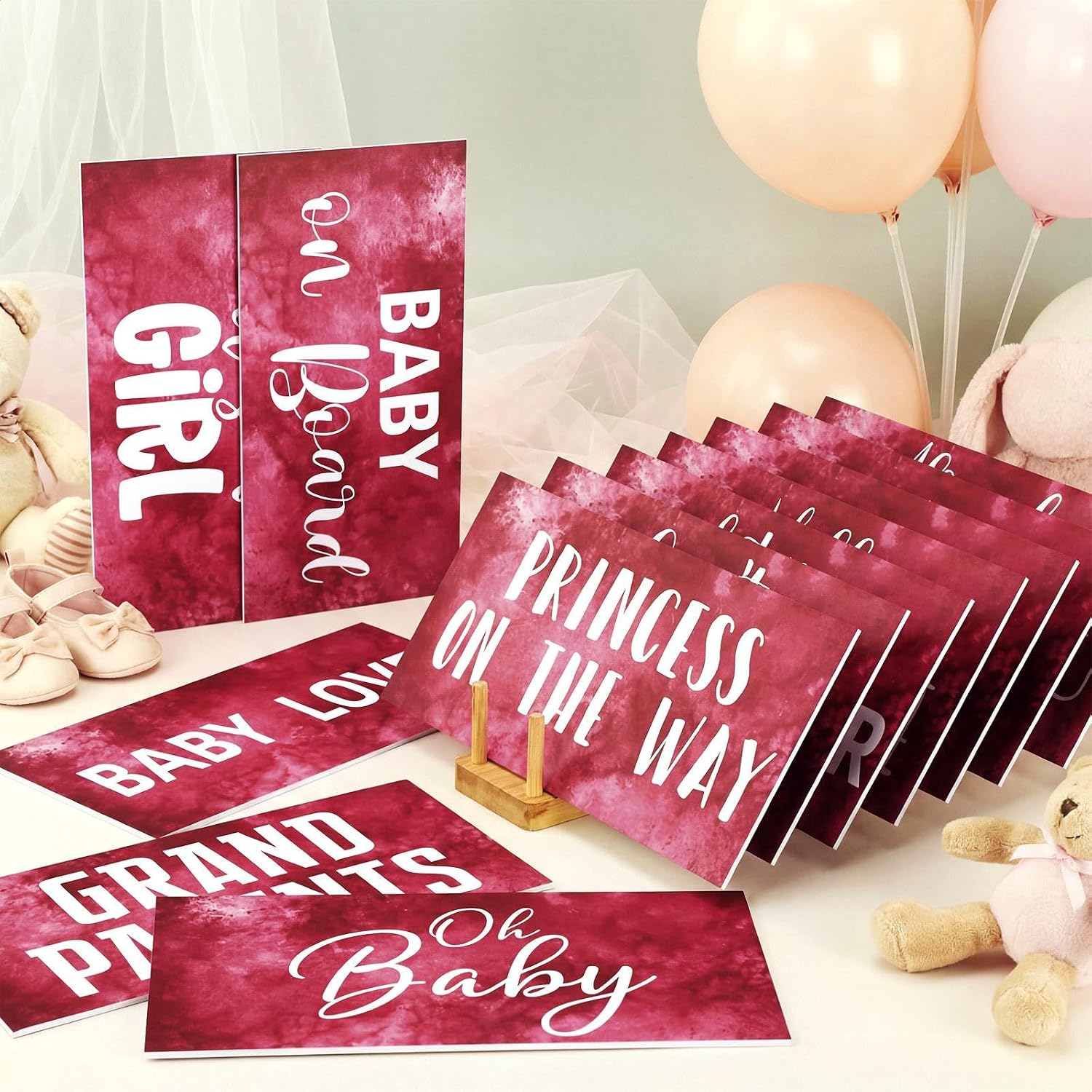 12 Pcs Baby Shower Photo Booth Props PVC Burgundy Baby Shower Photo Booth Sign Kit Decorations, Waterproof Multi Color Double Sided Printing 11.05x5.51'' DIY Selfie Photoshoot Party Supplies - Image 2