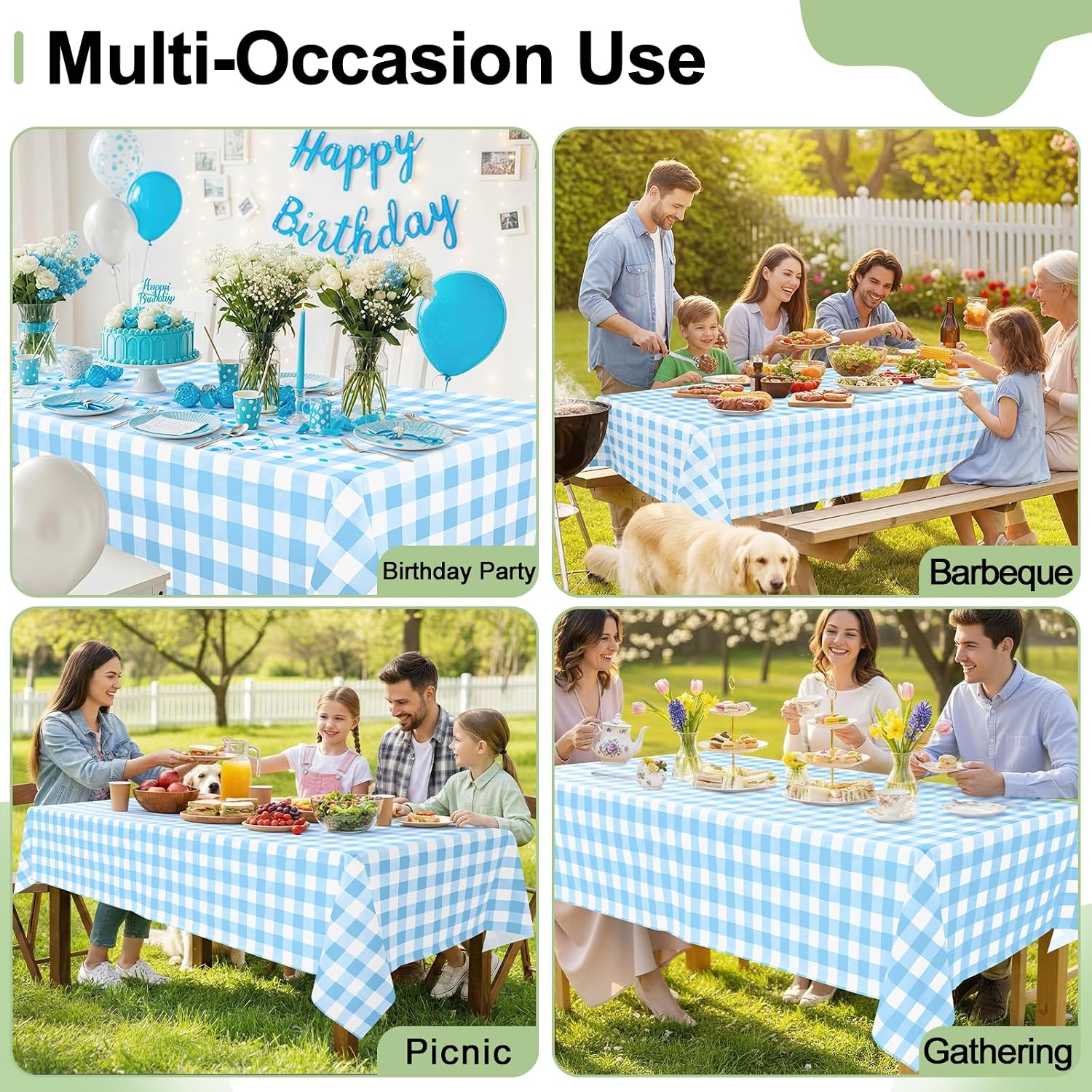 misaya 4 Packs Buffalo Disposable Table Cloth, 54 x 108 Inch Waterproof Plastic Tablecloth, Rectangle Baby Blue and White Checkered Table Covers for Picnic, Birthday, Party, Back to School - Image 8