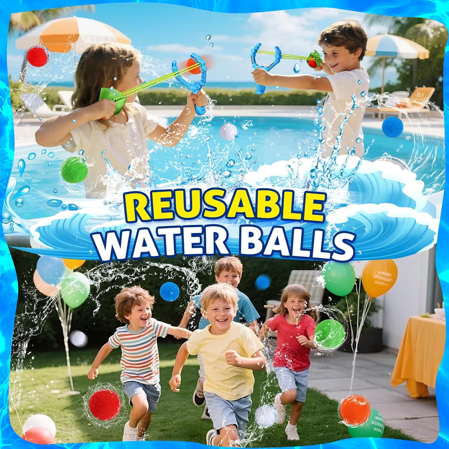Reusable Water Balloons Set for Kids, Slingshot with 10 Soft Balls, Outdoor Indoor Toys for Backyard Pool Beach Summer Water Fight Play Games for Boys Girls Adult - Image 4