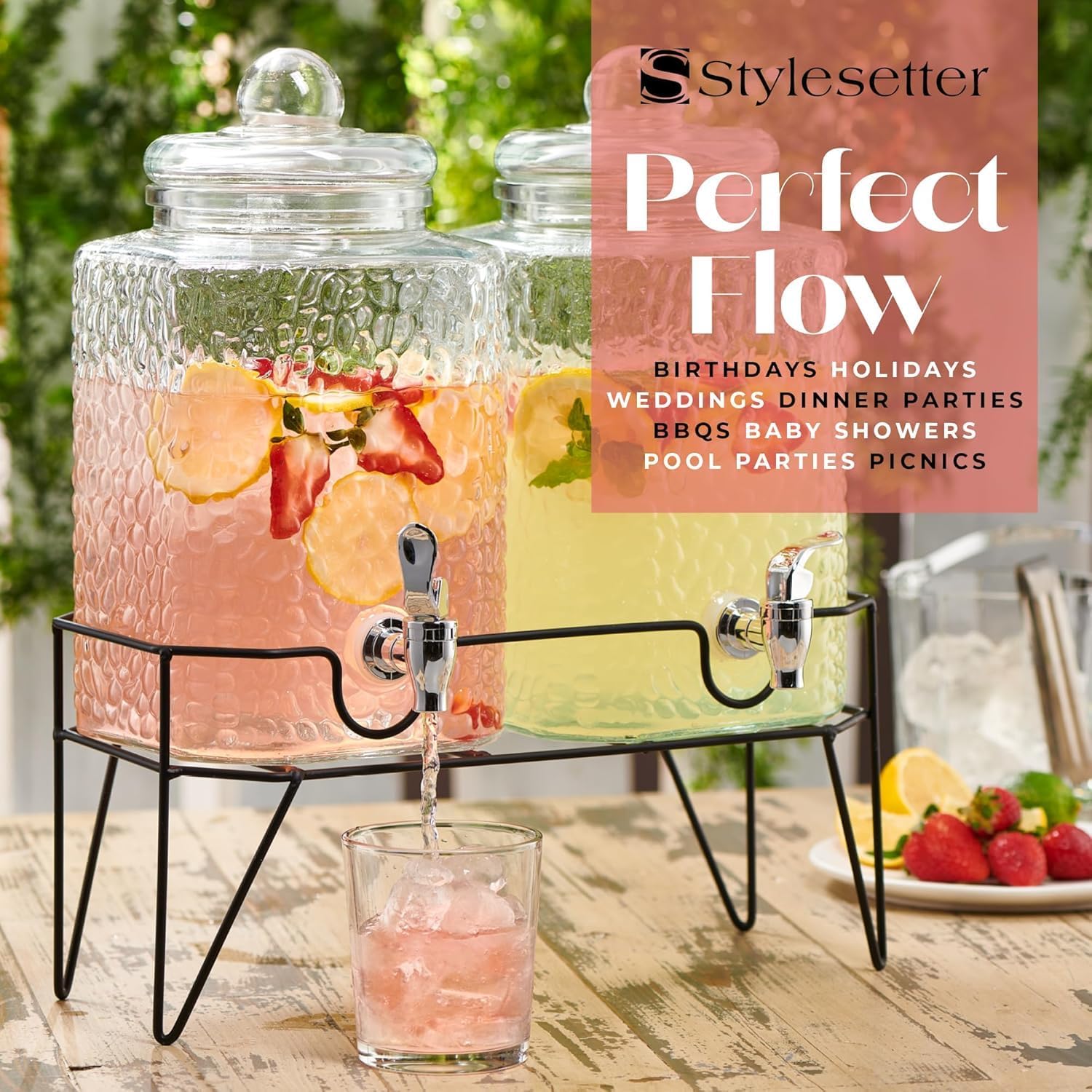 Style Setter Premium Glass Drink Dispensers with Metal Stand for Parties – Beverage Dispenser Set for Cold Drinks, Lemonade, Cocktails, Juice – Party Glass Drink Dispenser Station - 1.5 Gal, Set of 2 - Image 8