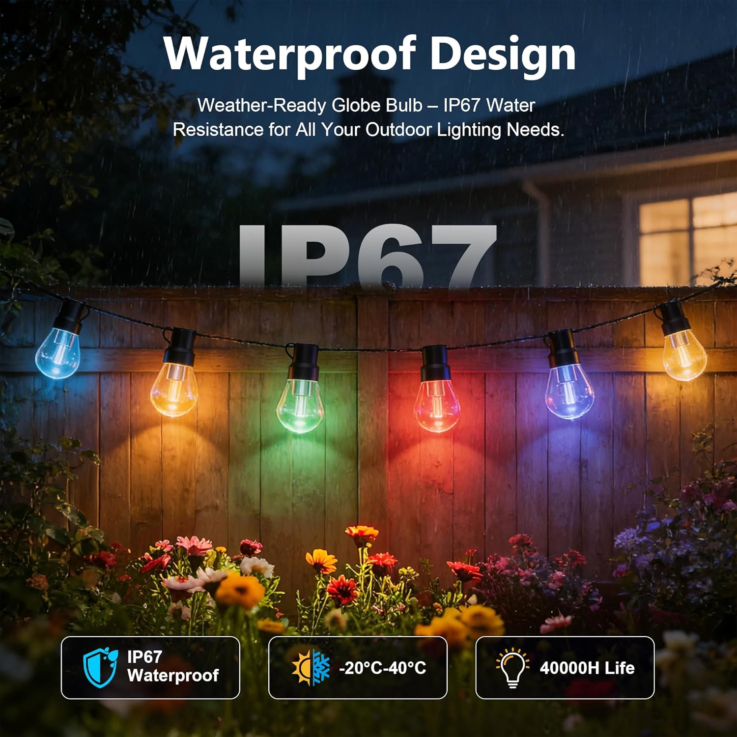 Beizelte Outdoor String Lights, 150FT RGB+IC Outside Light Dimmable Shatterproof LED Bulbs, IP67 Waterproof Chasing Effect Lighting DreamColor Patio Strip Lights for Backyard, Balcony, Outdoor Living - Image 2