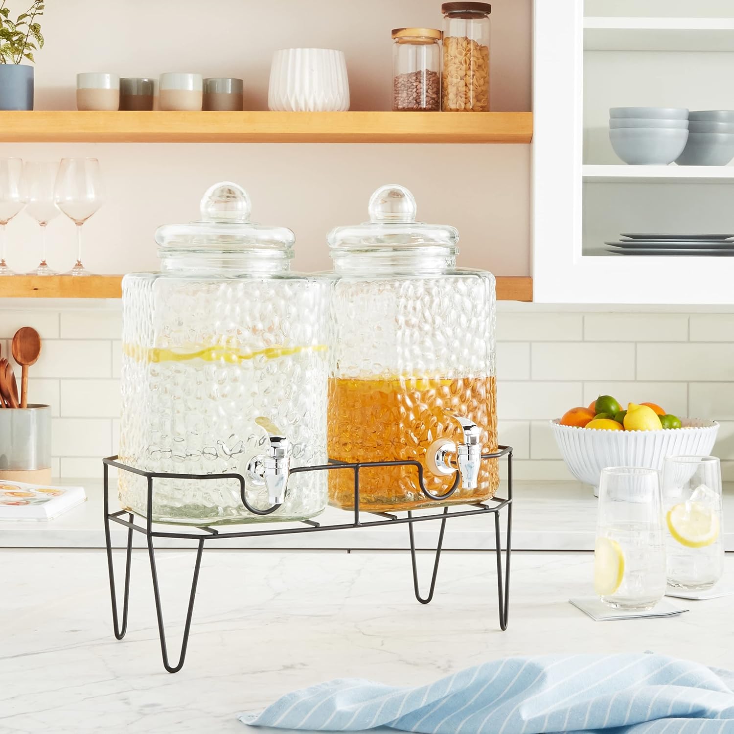 Style Setter Premium Glass Drink Dispensers with Metal Stand for Parties – Beverage Dispenser Set for Cold Drinks, Lemonade, Cocktails, Juice – Party Glass Drink Dispenser Station - 1.5 Gal, Set of 2 - Image 2