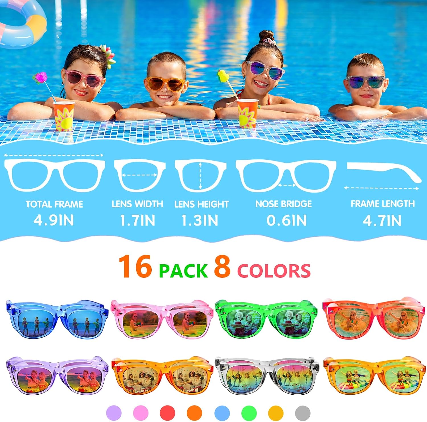 Party Favors Kids Sunglasses Bulk - 16 Packs Neon Sunglasses for Kid Age 3-8, UV400 Protection Party Sunglasses Goodie Bags Stuffers for kids Birthday Party Supply, End of the Year Gifts For Students - Image 2