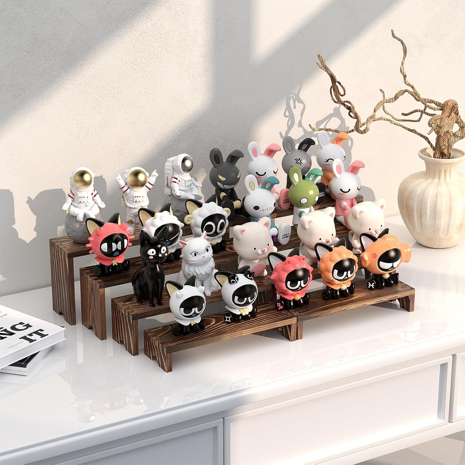 2 Set Wooden Tiered Risers Display Stands for Vendor Events,Stackable Wood Cupcake Display Stand,Farmhouse Decor Wood Dessert Table Display Set,Vendor Booth Display Items,Food Display Risers for Party - Image 5