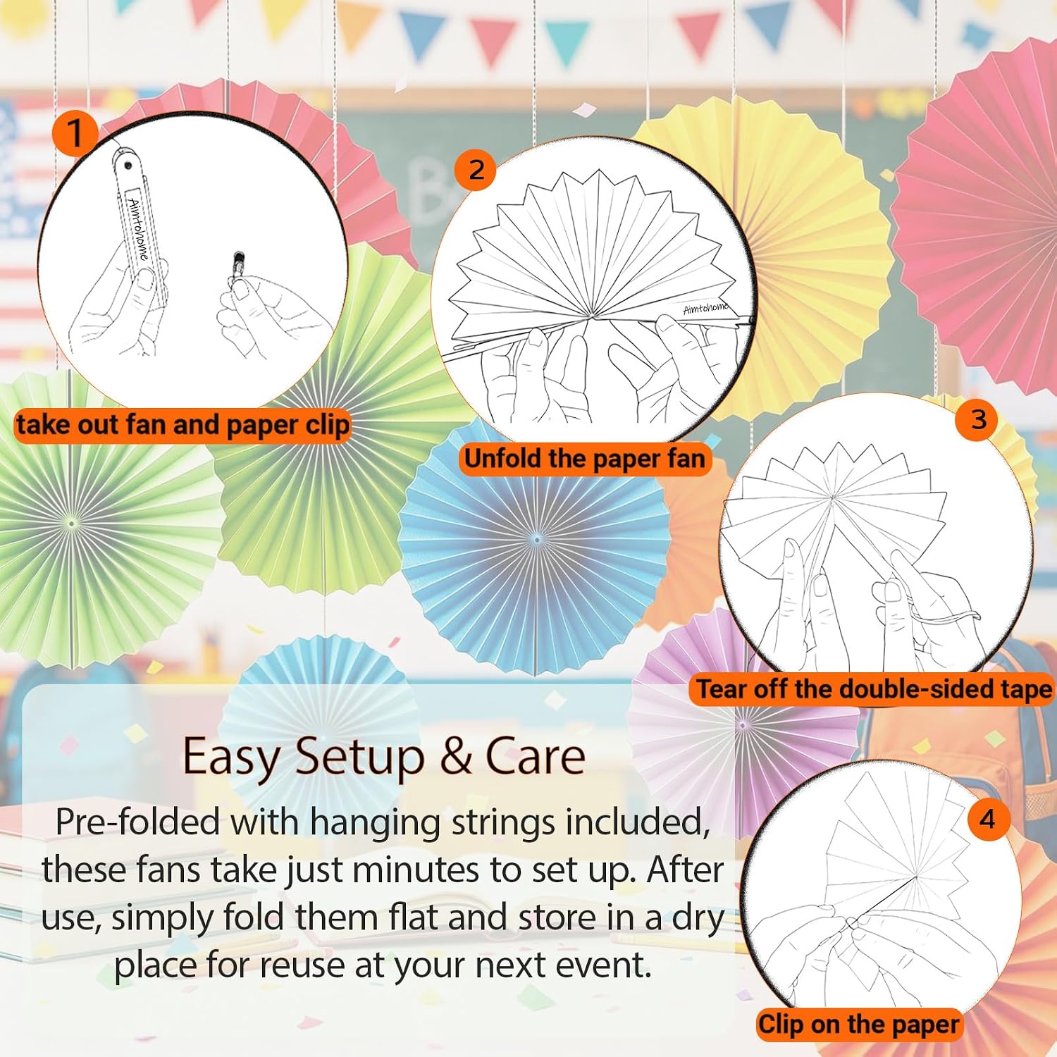 Rainbow Paper Round Fan Decorations,Vibrant Red Green Yellow Blue Orange Purple Hanging Fans, Fiesta Party Decor, Wedding Birthday Backdrop, Back to School Decor, Set of 12, 10", 12" - Image 5