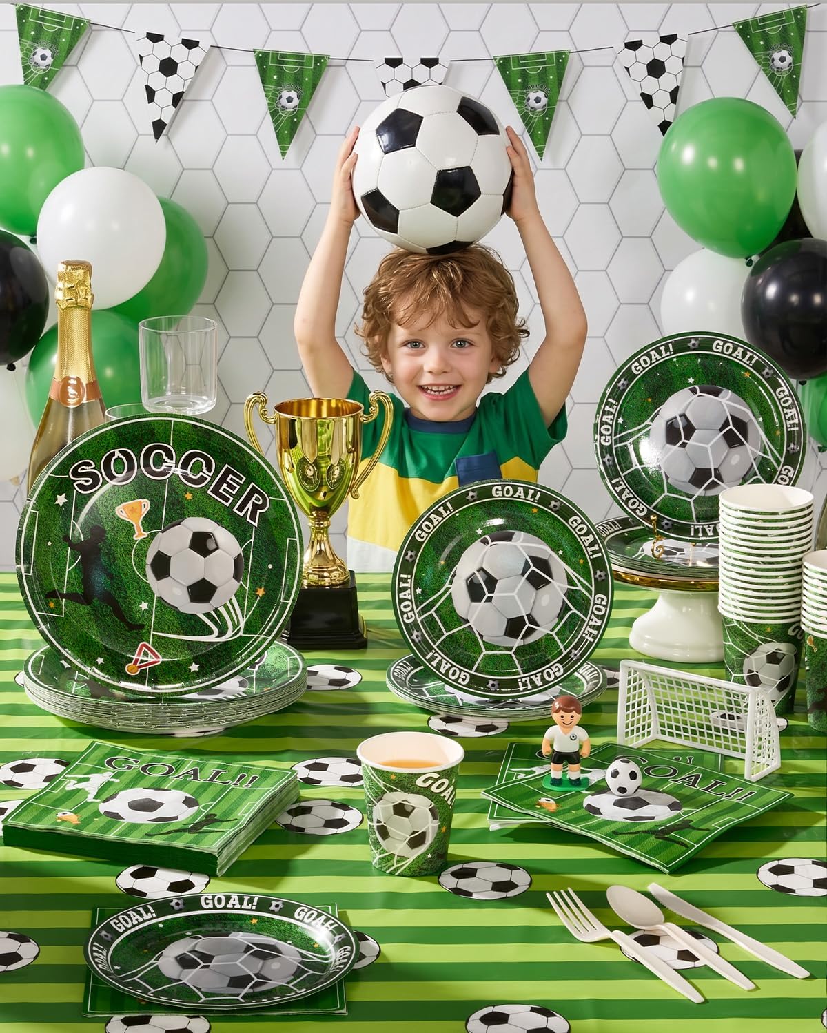 Goodluck World Cup Paper Plates for 30 Guests, Soccer Party Decorations Supplies, Disposable Tableware Sets Include Paper Plates and Napkins with Cups Tablecloth Banner, for Soccer Theme Party - Image 2