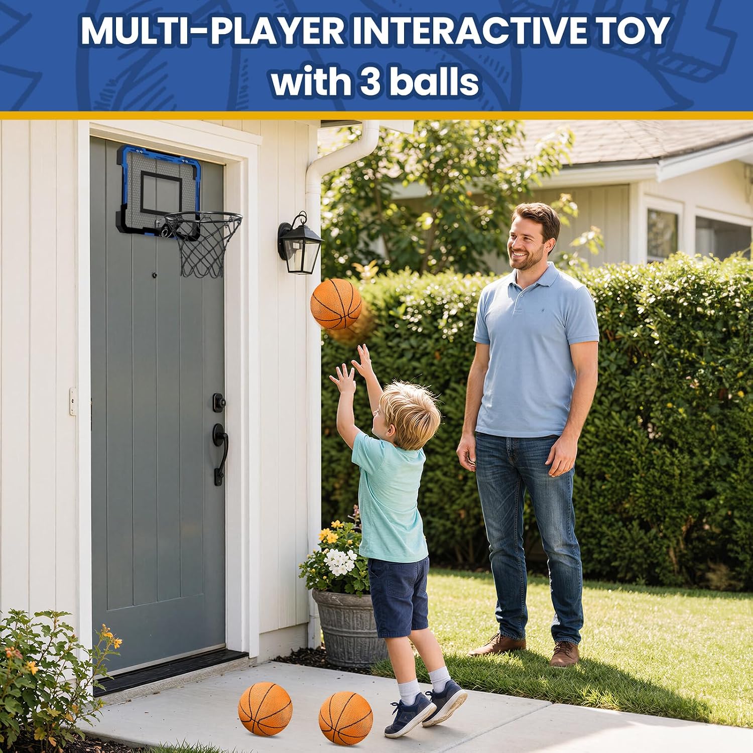 QDRAGON Mini Basketball Hoop, Over The Door Indoor, with 3 Balls/Inflator/Breakaway Rim, Basketball Toy Gifts for Kids and Adults, Suit for Bedroom/Office/Outdoor, Blue Hoop - Image 6